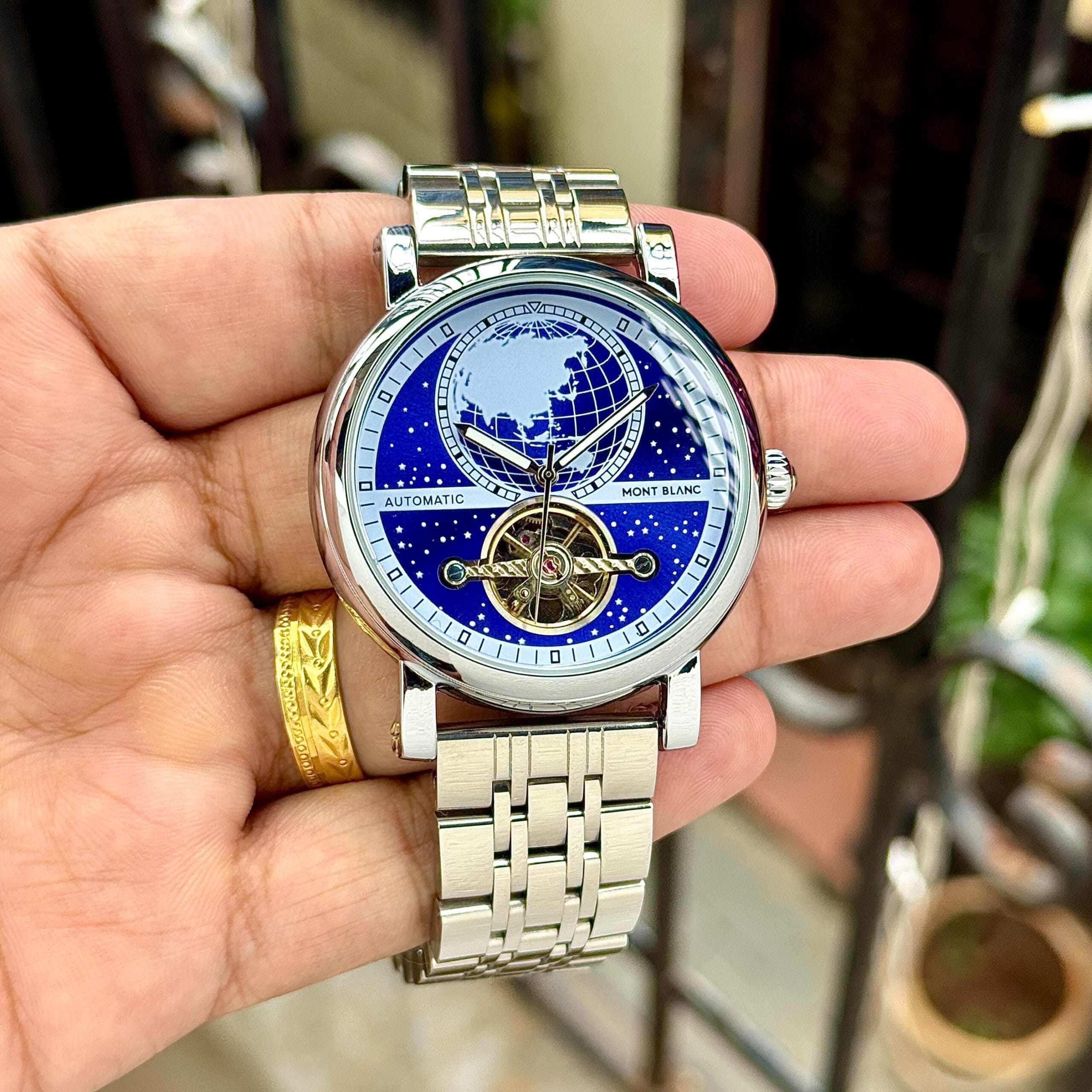 Montblanc Heritage Automatic Blue World Time Men’s Watch Global Map Dial Mechanical Style 2 Montblanc Heritage Automatic Blue World Time Men’s Watch Global Map Dial Mechanical Style - Image 2