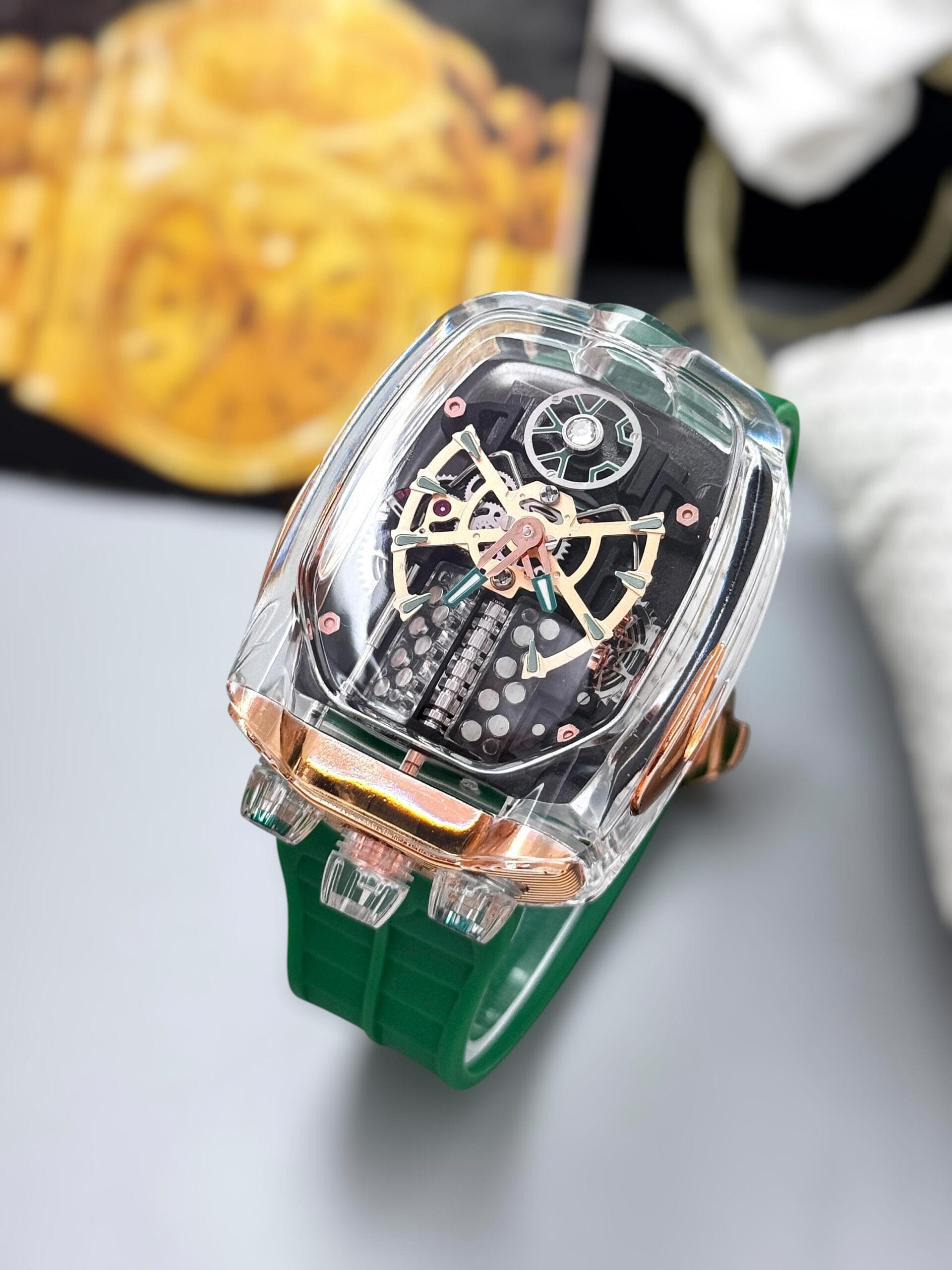 Jacob & Co. Bugatti Chiron Yellow Edition – Skeleton Luxury Watch for Men 3 Jacob & Co. Bugatti Chiron, green Edition – Skeleton Luxury Watch for Men side view