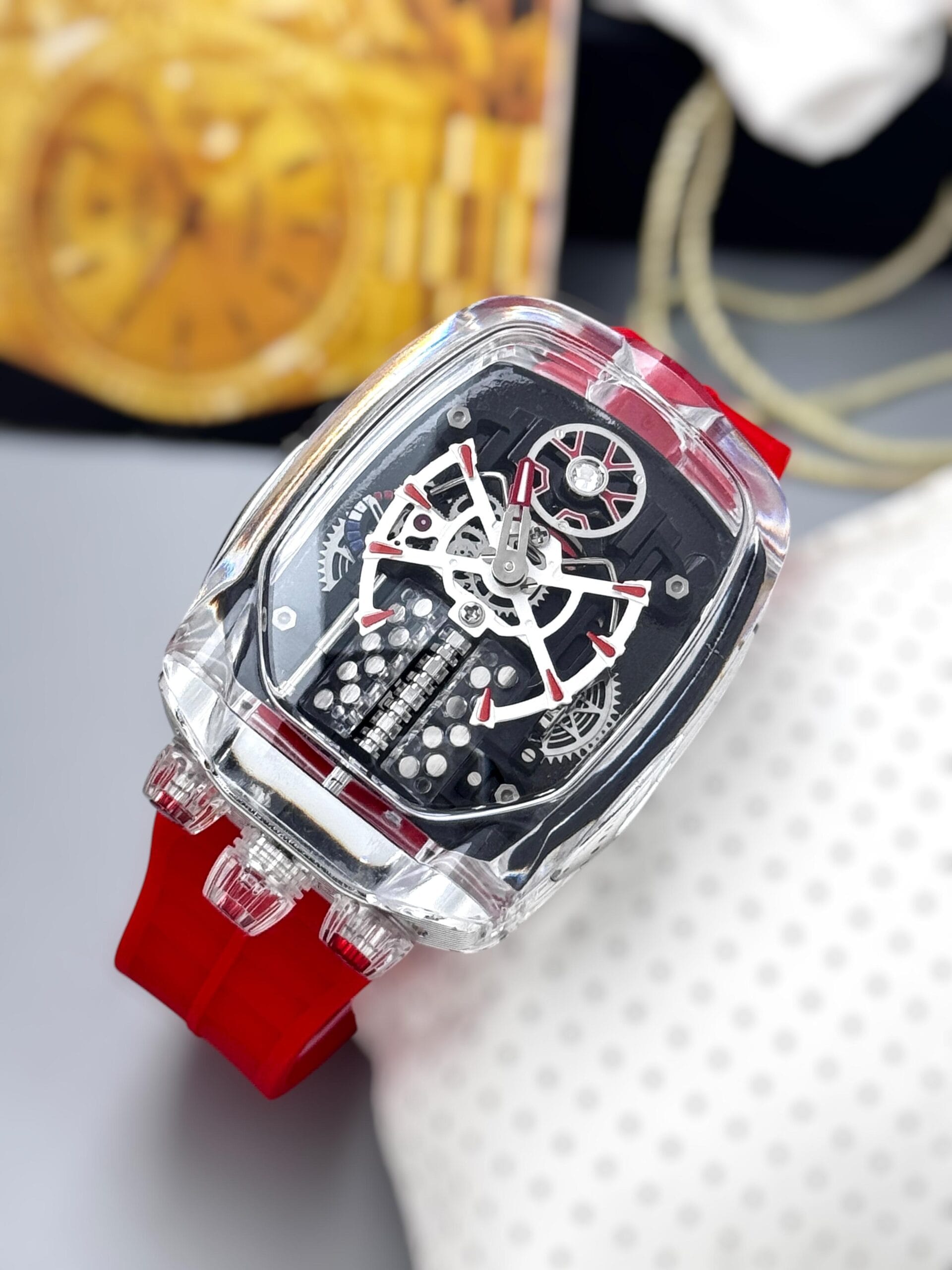 Jacob & Co. Bugatti Chiron Yellow Edition – Skeleton Luxury Watch for Men 4 Jacob & Co. Bugatti Chiron, red Edition – Skeleton Luxury Watch for Men side view