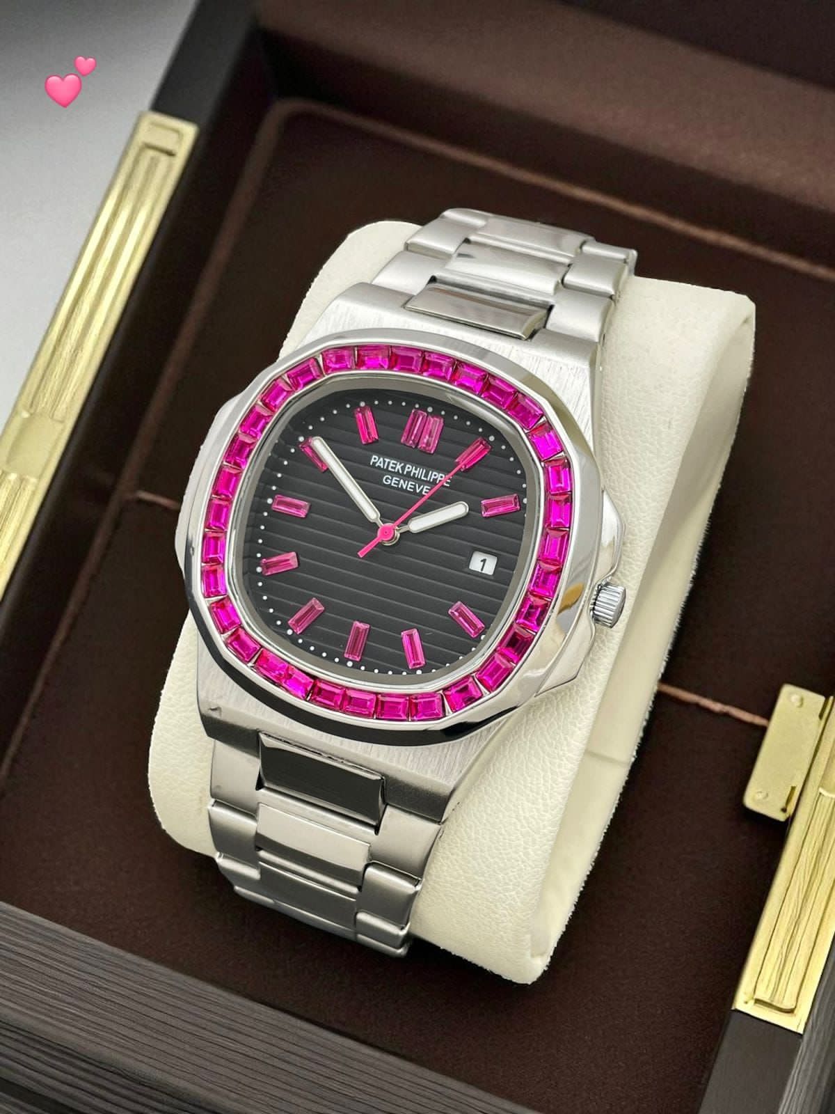 Patek Philippe Royal Oak 7AA Premium Men’s Watch Open Back Stainless Steel 3 Patek Philippe Royal Oak 7AA Premium Men’s Watch pink dial side view