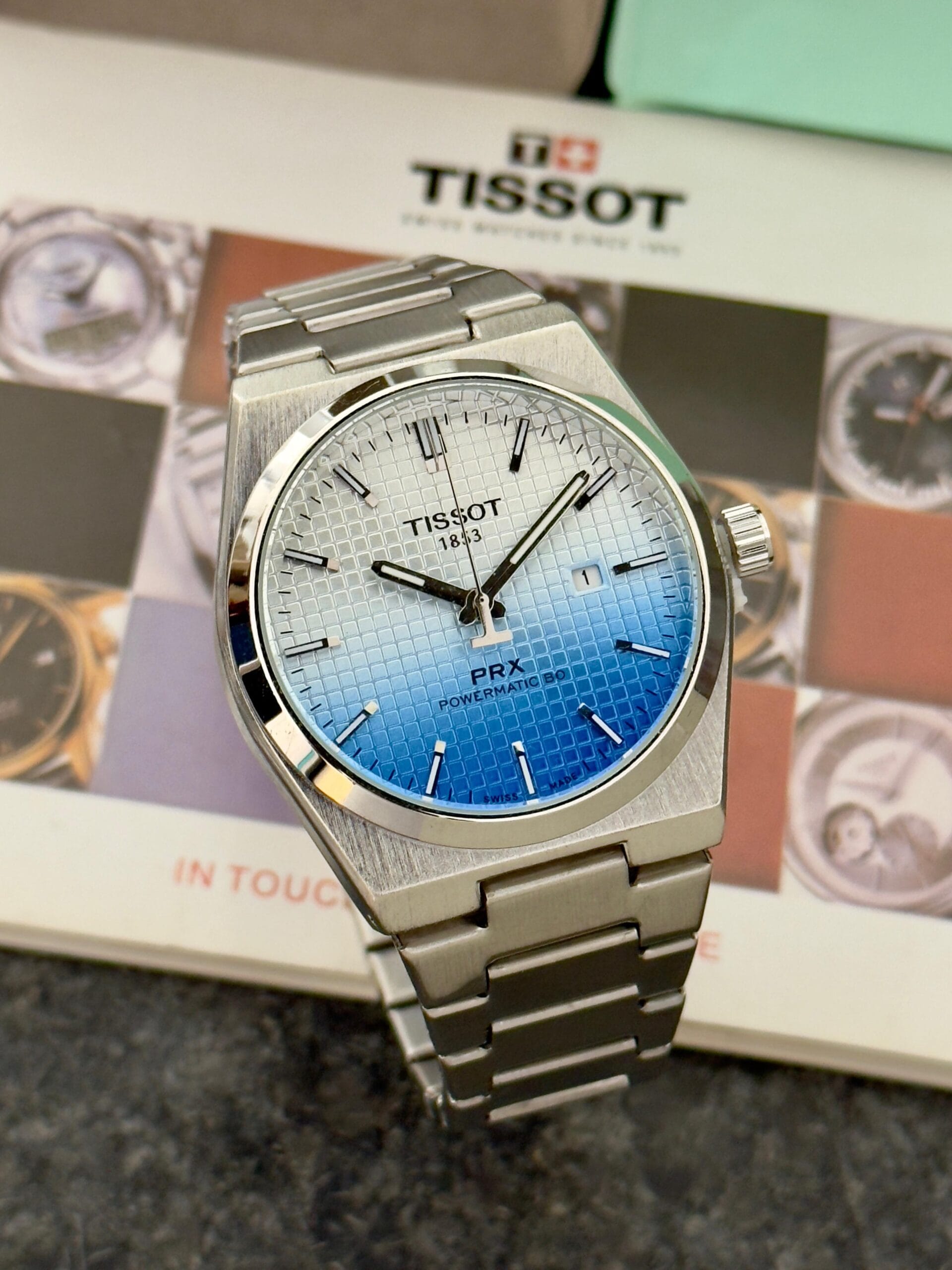 Tissot PRX 7AA Tonneau Barrel Shape Premium Men’s Watch Blue Dial 3 Tissot PRX 7AA Tonneau Barrel Shape Premium Men’s Watch front view
