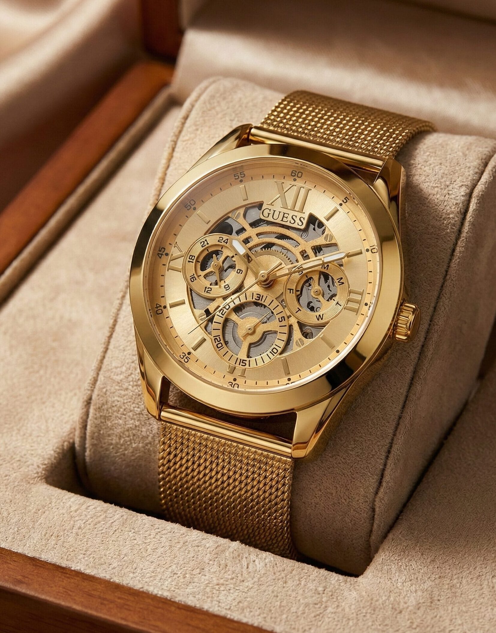 Guess GW0368G2 Tailor Chronograph Men’s Watch Full Gold Dial Black Mesh Strap Original Edition 1 Guess GW0368G2 Tailor Chronograph Men’s Watch