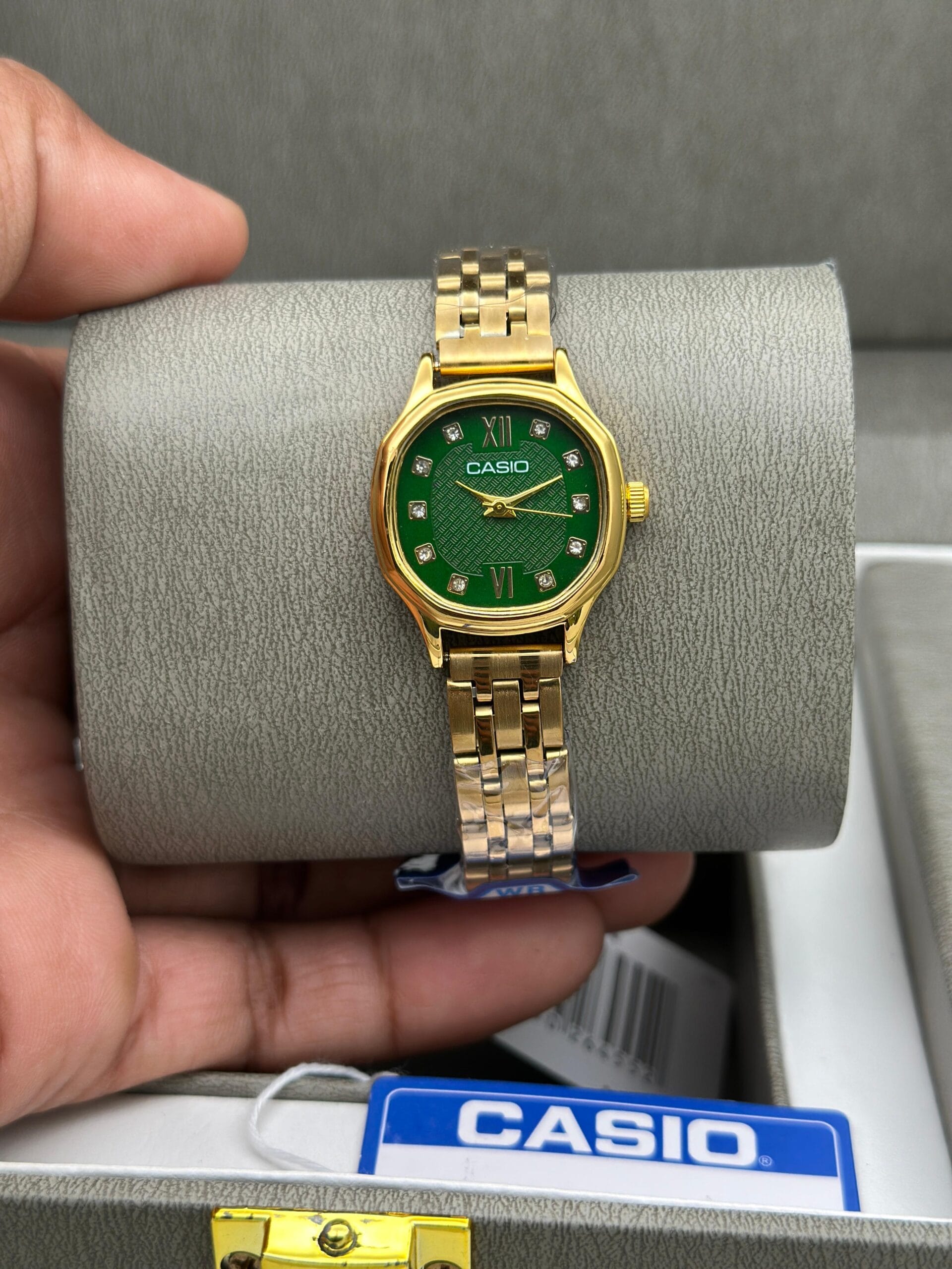 Casio Analog Crystal Dial Watch | Elegant Timeless Style Luxury 2 Casio Analog Crystal Dial sky green dial front view