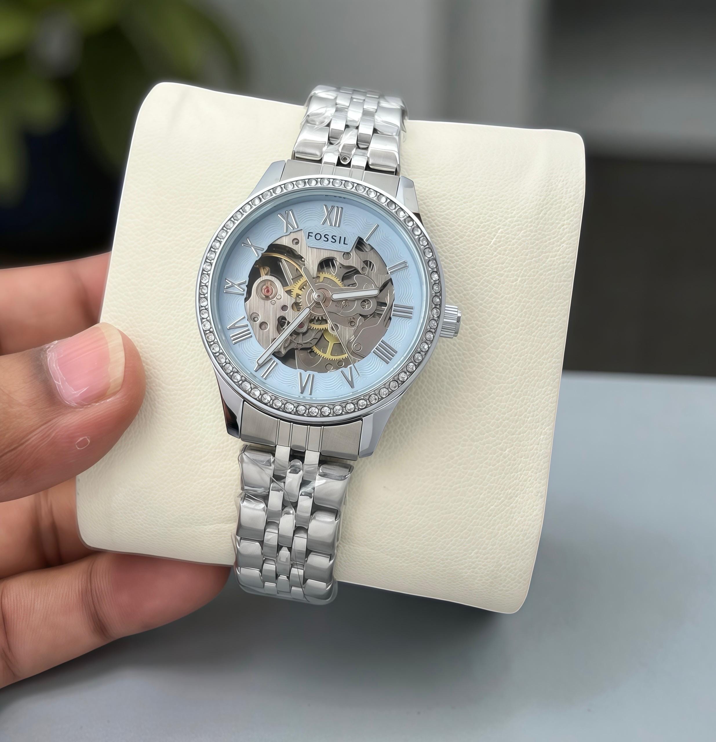 Fossil 7AA Automatic Premium Skeleton Watch for women | Elegant Rose Gold & Silver Edition 9 Fossil 7AA Automatic Premium Skeleton Watch for women ice blue dial