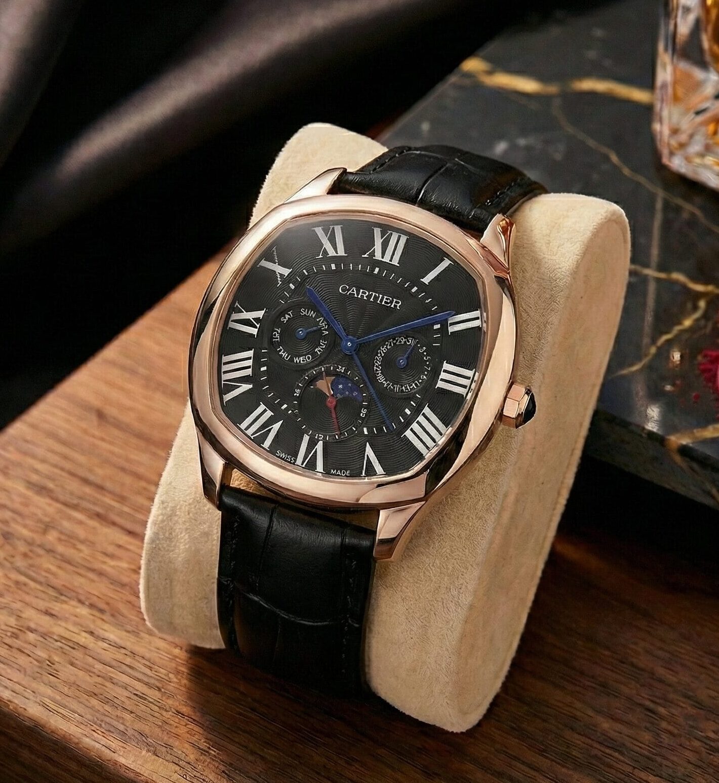 Cartier Men’s Premium Watch Gold Plated Chronograph Sun Moon Working 7AA Original-Model Edition 1 Cartier Men’s Premium Watch Gold Plated