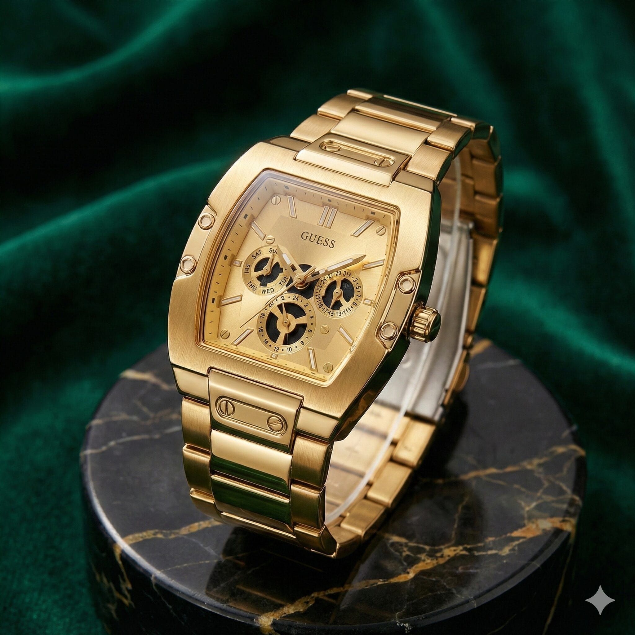 GUESS Phoenix 7AA Quartz Men’s Premium Watch Black Dial • Gold Stainless Steel Chain Multi-Function Edition 1 GUESS Phoenix 7AA Quartz Men’s Premium Watch