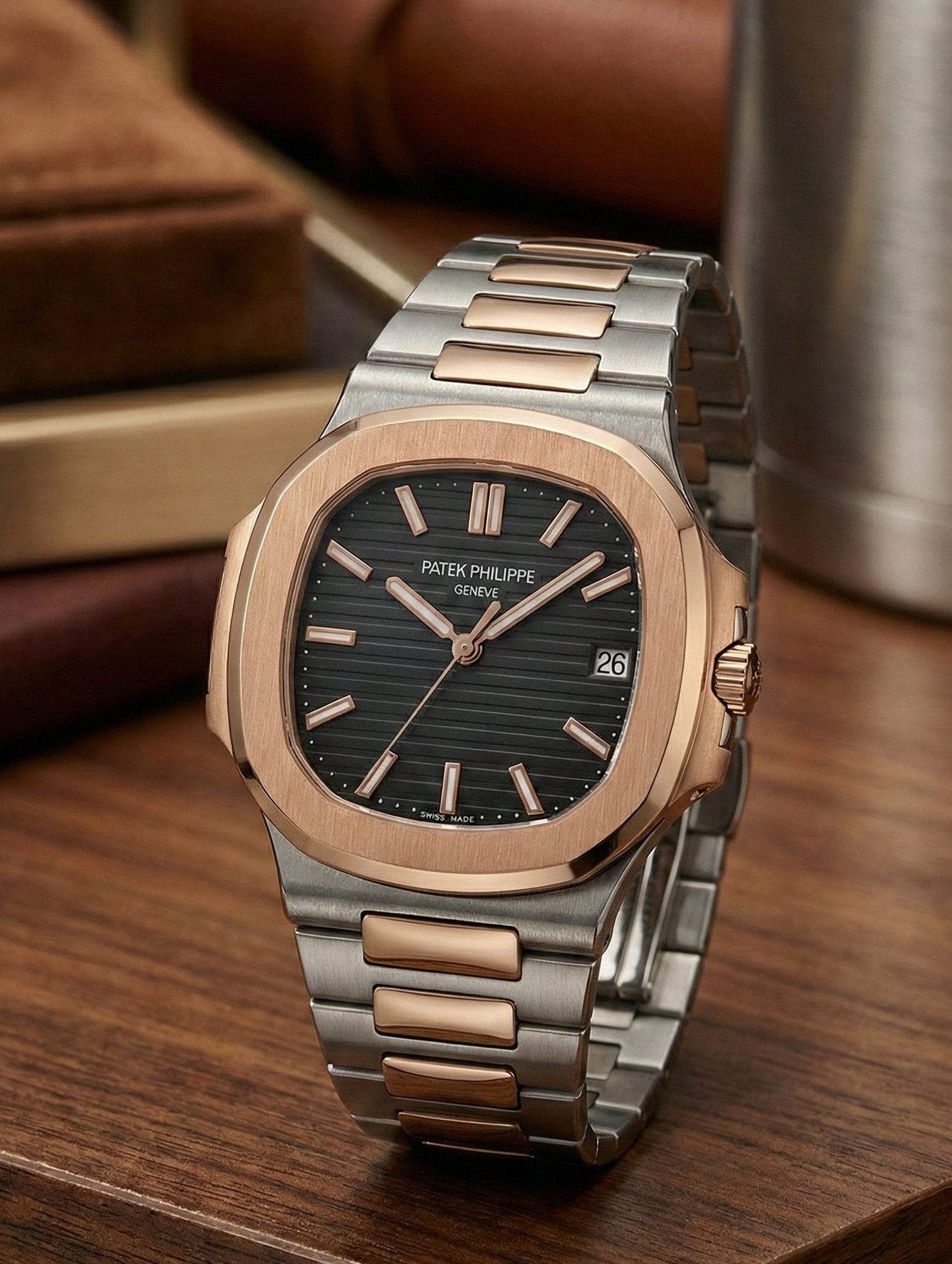 Patek Philippe Nautilus Men’s Premium Watch Rose Gold–Silver Case • Octagonal Dial 7AAA Original Quartz Edition 1 Patek Philippe nautilus men's premium watch