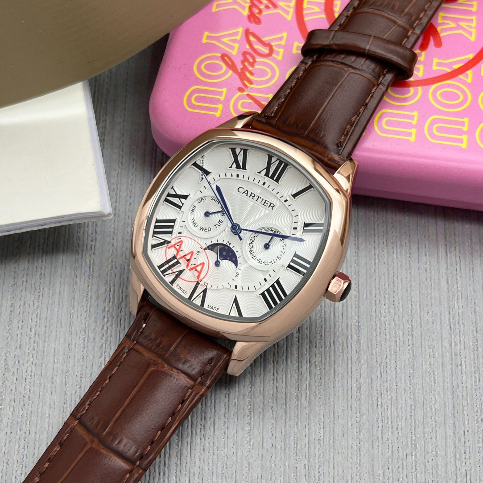 Cartier Men’s Premium Watch Gold Plated Chronograph Sun Moon Working 7AA Original-Model Edition 3 Cartier Men’s Premium Watch Gold Plated Chronograph Sun Moon Working 7AA Original-Model Edition - Image 3