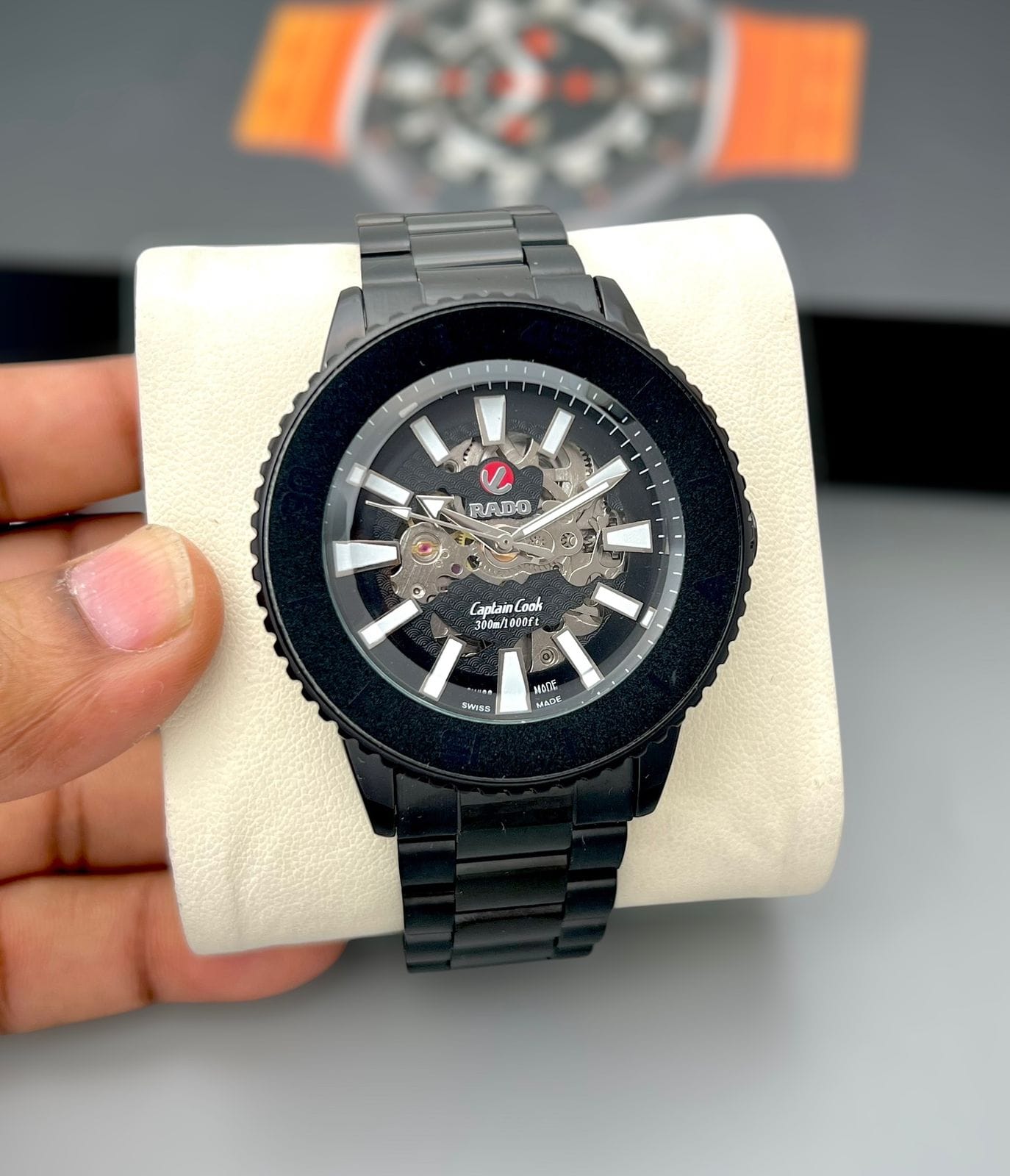 Rado Captain Cook 7AAA Copy Automatic Men’s Premium quality Watch Open Skeleton Black dial Rotating Bezel Explorer Edition 4 Rado Captain Cook 7AAA Copy Automatic Men’s Premium quality Watch front view