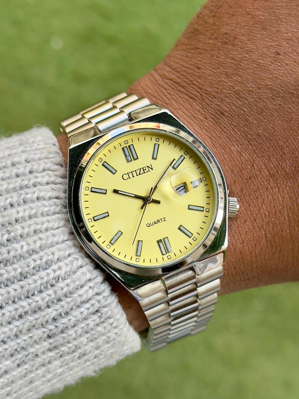 Citizen Quartz Watch for Men – Yellow Dial Stainless Steel 1 Citizen Quartz Watch for Men