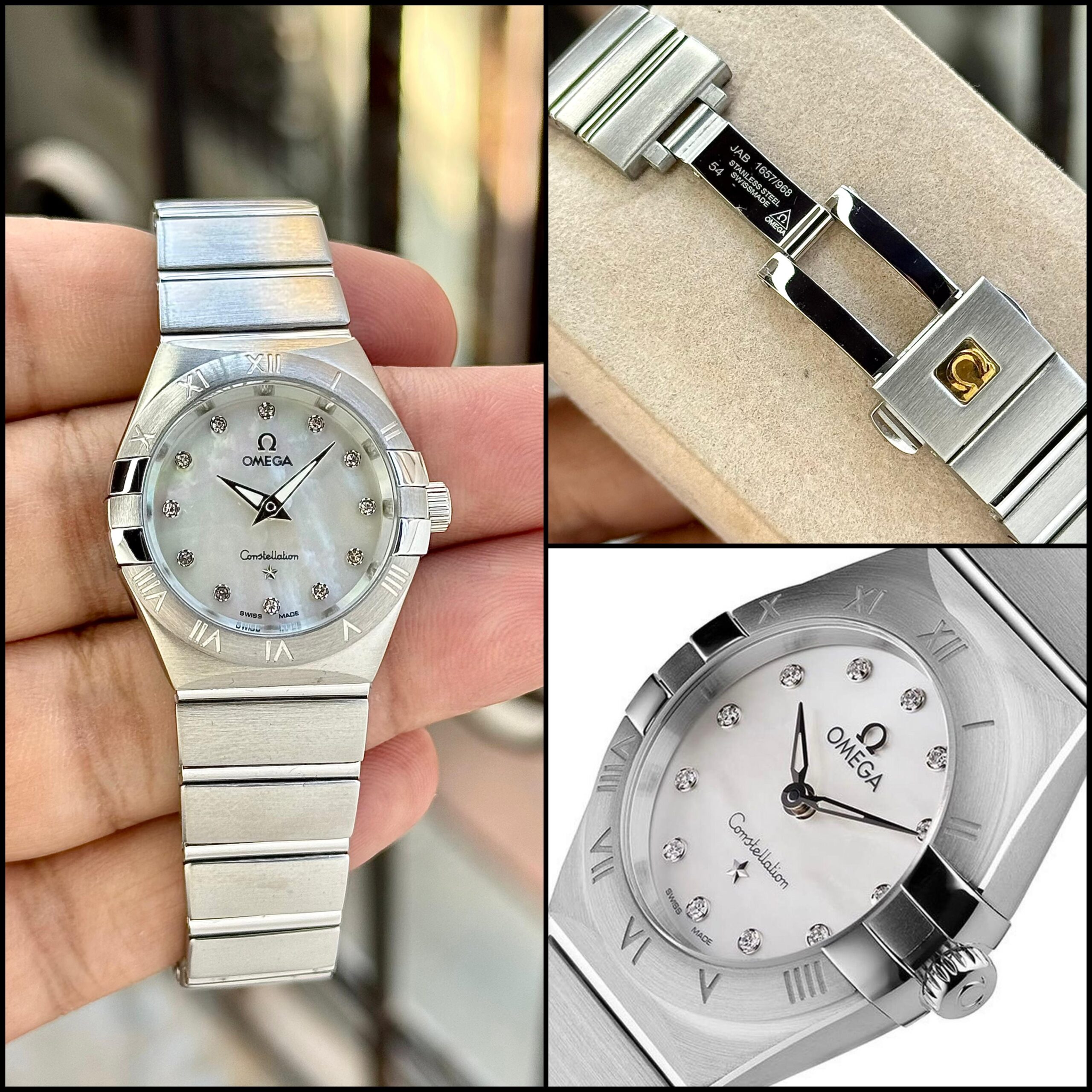 Omega Constellation Women’s Watch | Mother of Pearl Dial | Diamond Markers | Silver Bracelet 4 Omega Constellation stainless steel bracelet clasp