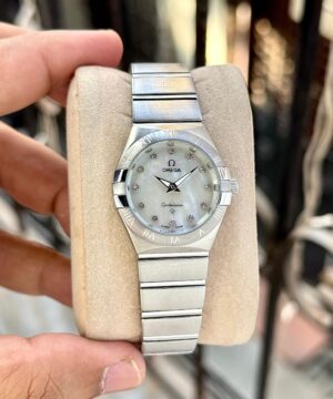Omega Constellation women silver watch with mother of pearl dial