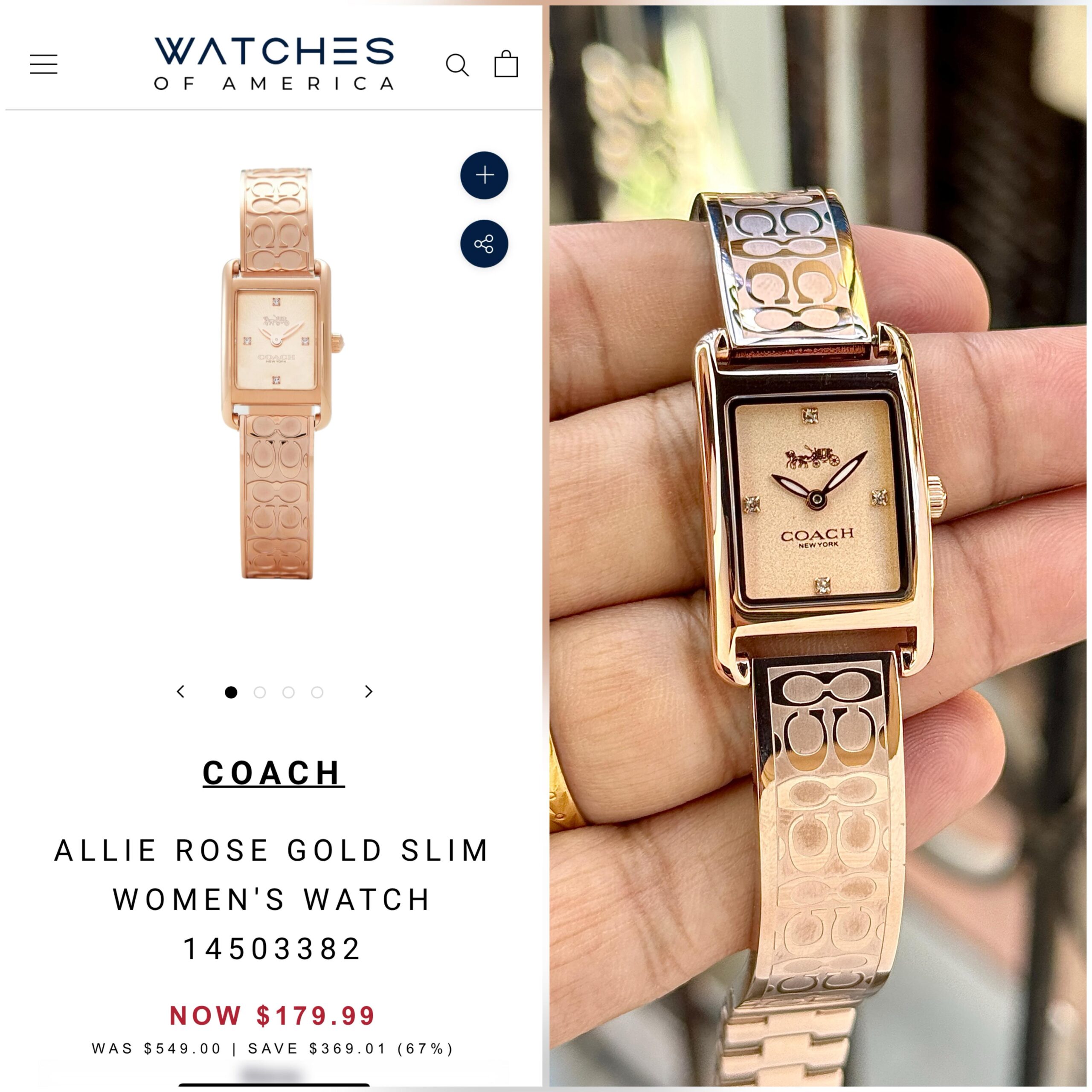 Coach Allie Slim 14503382 Women’s Rose Gold Rectangular Watch 3 Coach Allie Slim women’s watch original reference image
