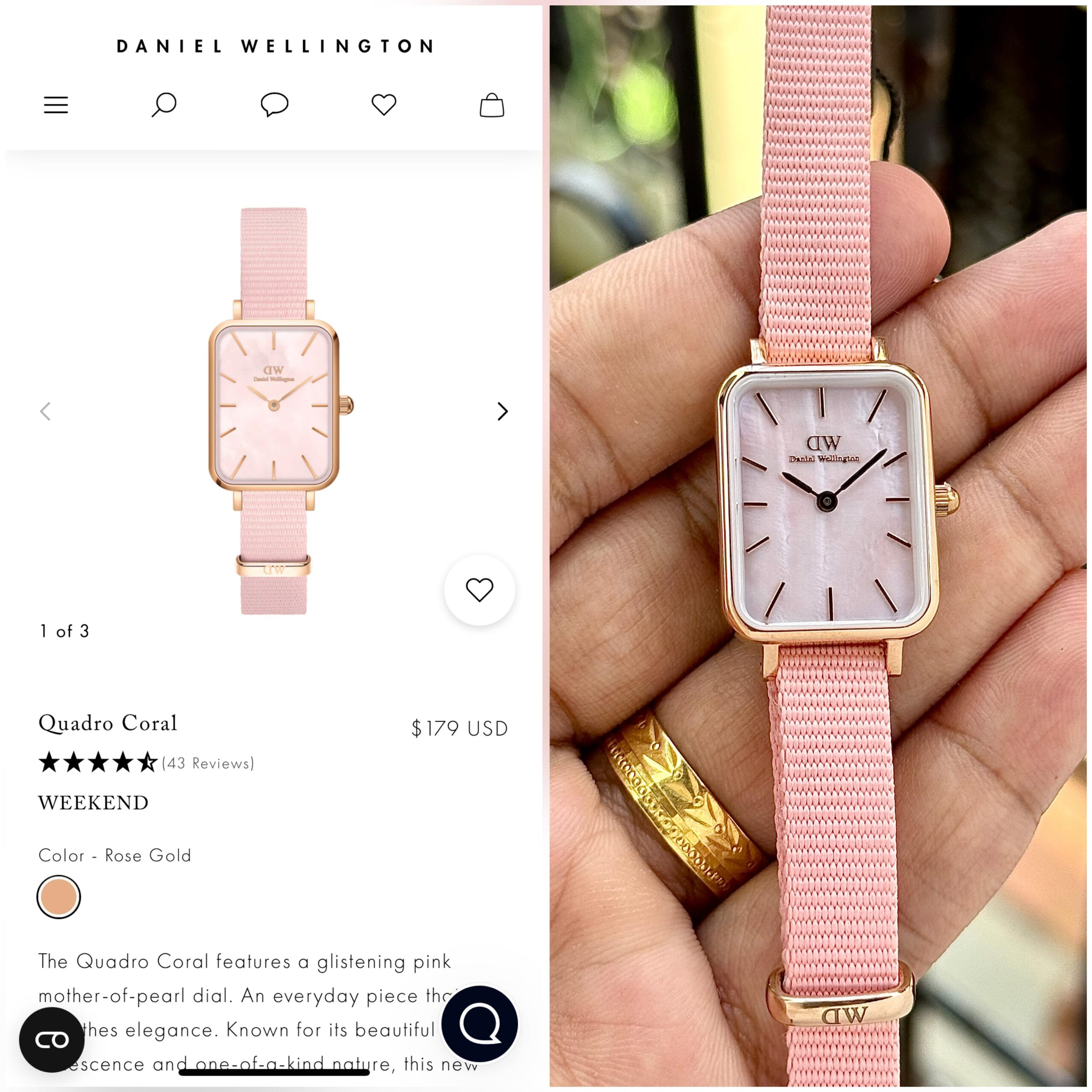 Daniel Wellington Coral Pink Petite & Quadro Women Watch Mother of Pearl Dial 6 Daniel Wellington petite and quadro women watch comparison