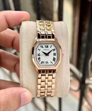 Fossil Harlow rose gold women watch cushion display