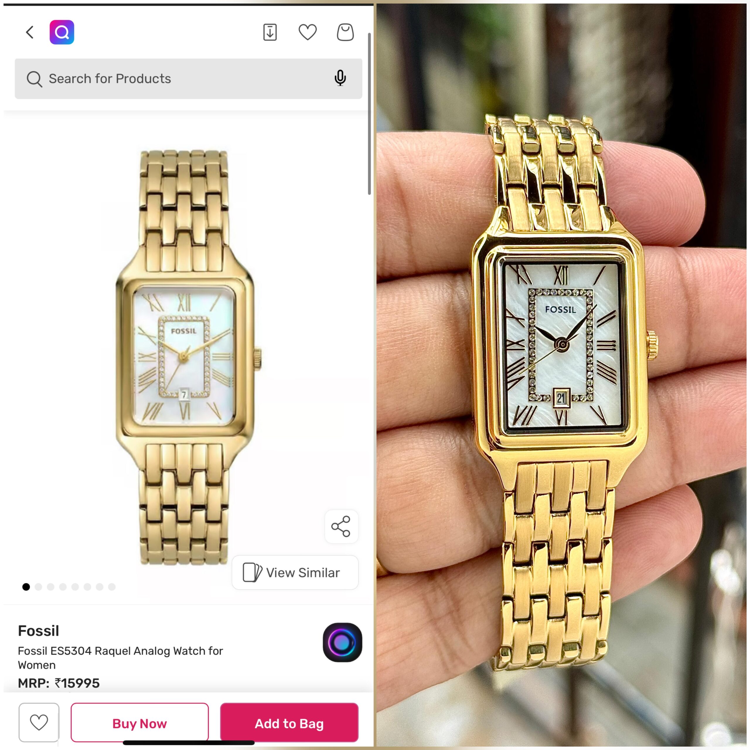 Fossil Raquel ES5304 Women’s Watch | Rectangular Case | Roman Dial | Gold & Silver Bracelet 5 Fossil Raquel ES5304 rectangular women watch comparison