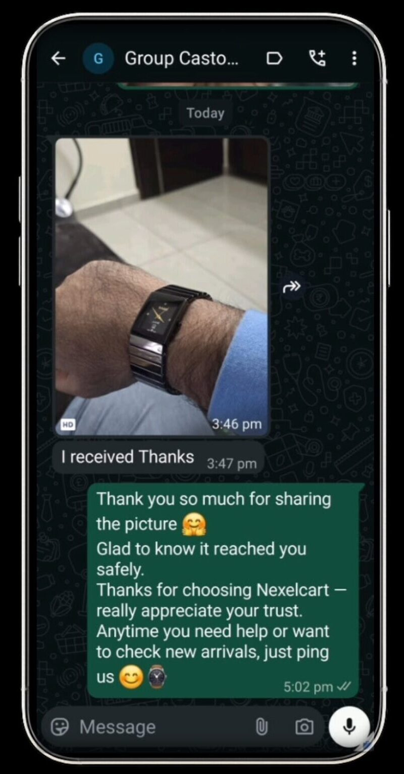 nexelcart-elegant-black-chain-watch-wrist-shot-customer