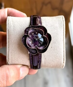 Christian Dior Miss Dior flower dial women watch purple leather strap