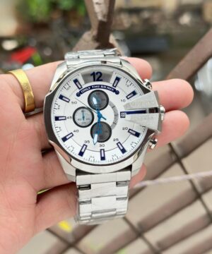 Diesel Mega Chief 10 Bar white dial stainless steel chronograph watch