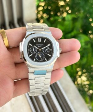 patek philippe perpetual nautilus black dial stainless steel watch