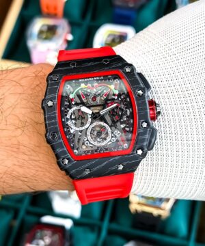 richard mille rm35-01 black carbon 7aa premium chronograph red strap wrist shot