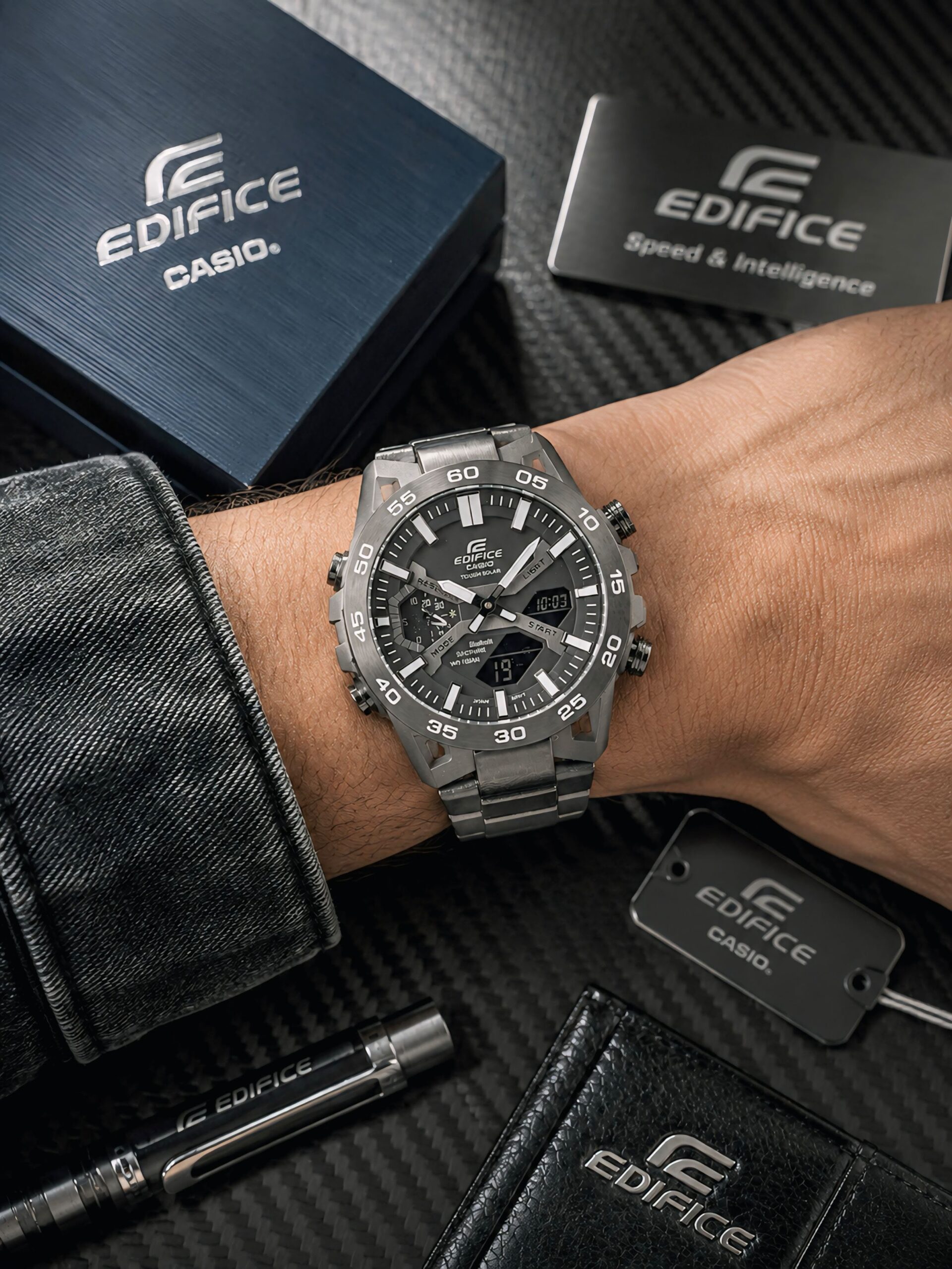 Casio Edifice ECB-2000DC 7AAA Premium Bluetooth Solar Men's Watch | Black Stainless Steel Strap 1 Casio Edifice ECB-2000DC Premium Watch On Wrist