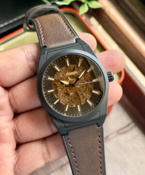 Fossil Everett ME3207 7AA Premium Automatic Skeleton Dial Men's Watch Brown Leather Strap