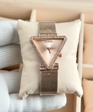Guess triangle crystal dial rose gold pink ladies watch