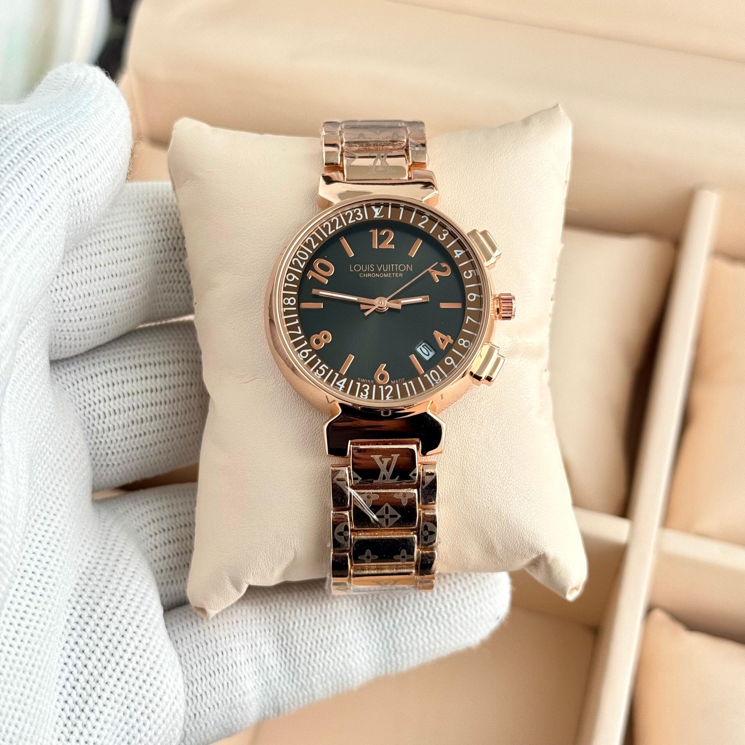 Louis Vuitton Tambour 7A Premium Women's Watch | Luxury Quartz Date Display 8 louis vuitton tambour 7a premium black rose gold women watch