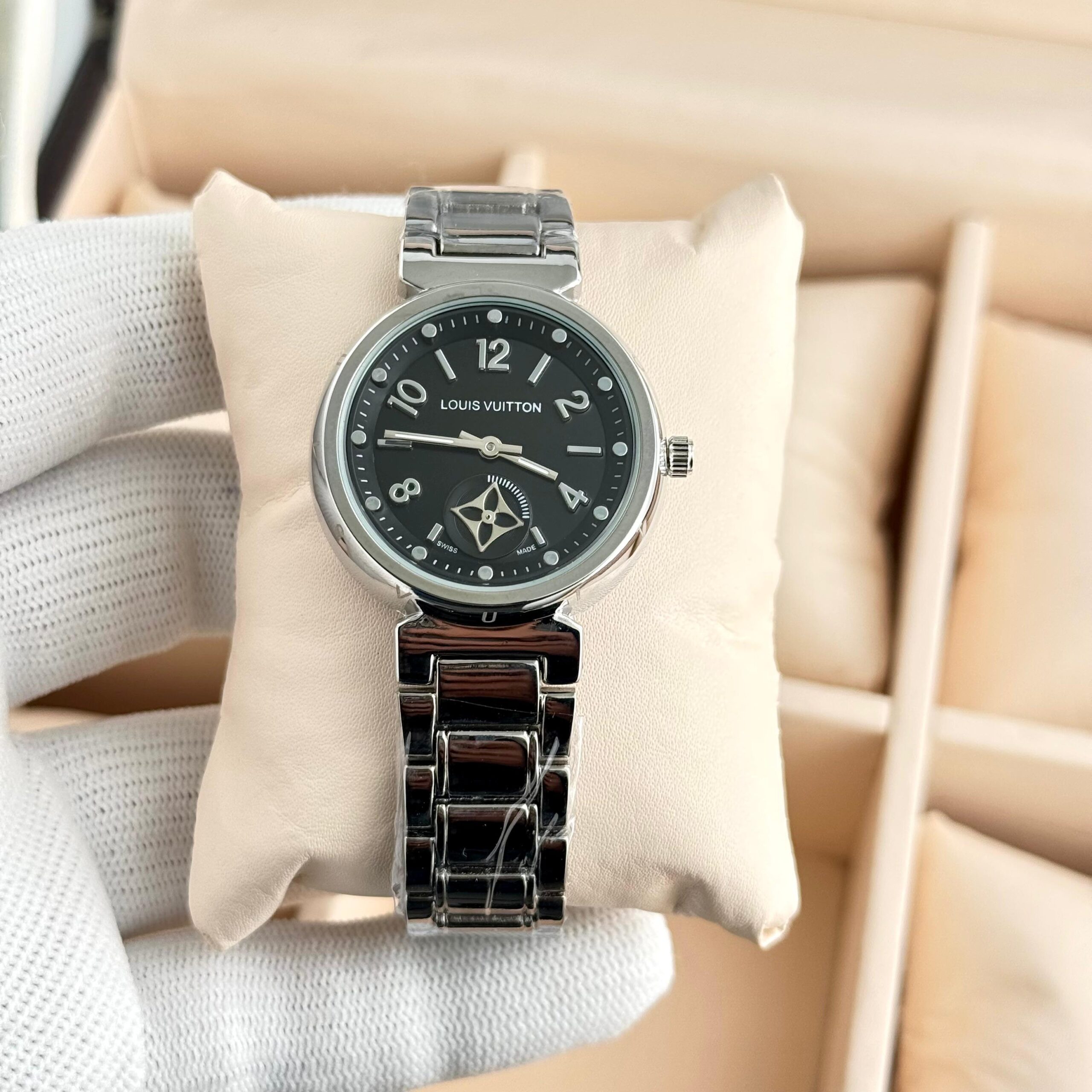 Louis Vuitton Tambour 7A Premium Women's Watch | Luxury Quartz Date Display 7 louis vuitton tambour 7a premium silver Black dial women watch