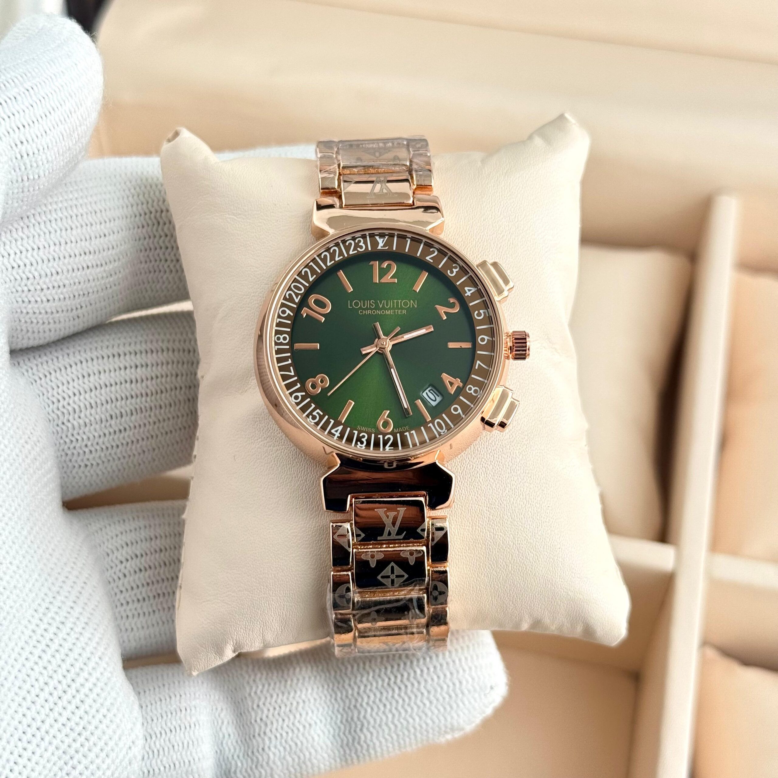 Louis Vuitton Tambour 7A Premium Women's Watch | Luxury Quartz Date Display 1 louis vuitton tambour 7a premium green dial women watch