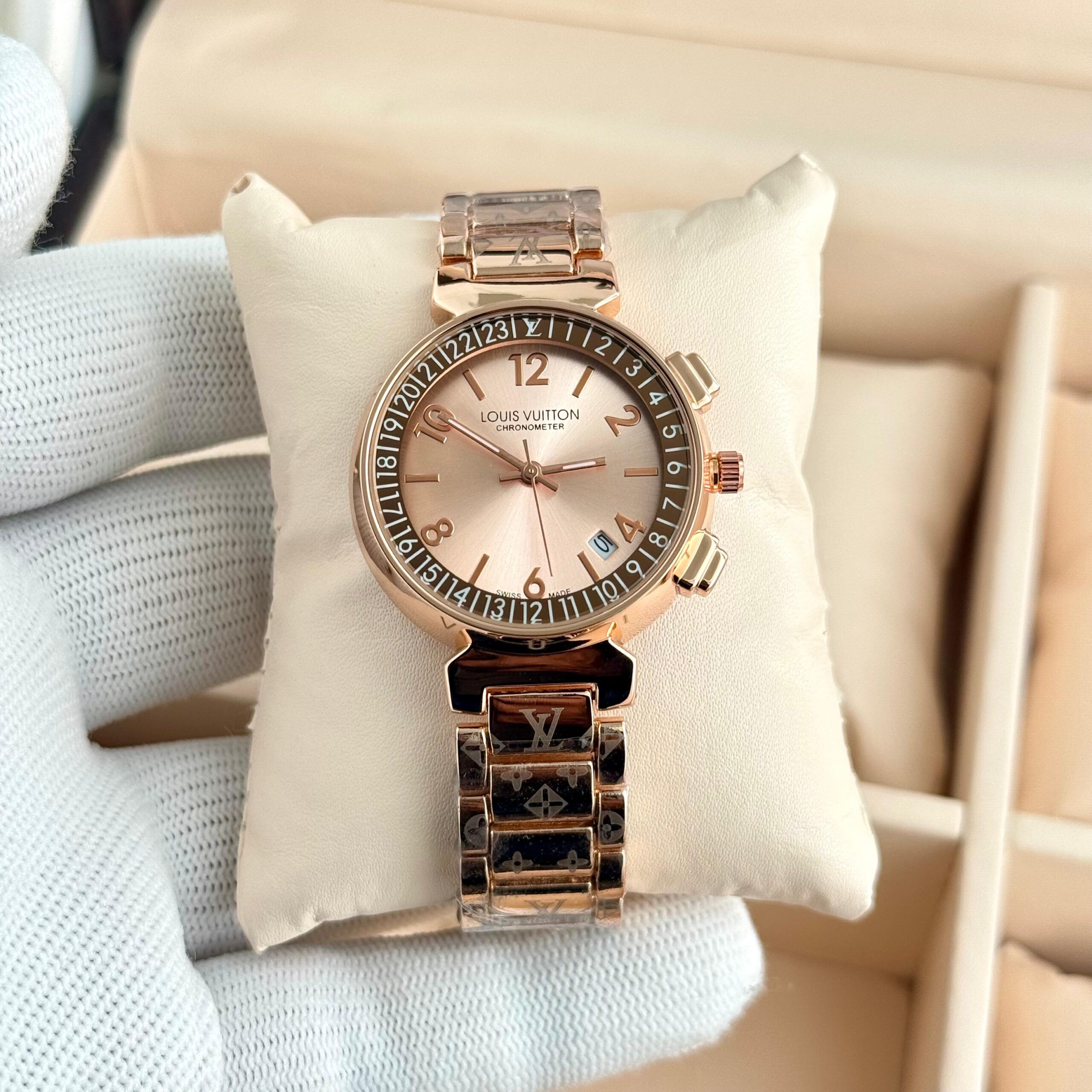 Louis Vuitton Tambour 7A Premium Women's Watch | Luxury Quartz Date Display 2 louis vuitton tambour 7a premium rose gold women watch