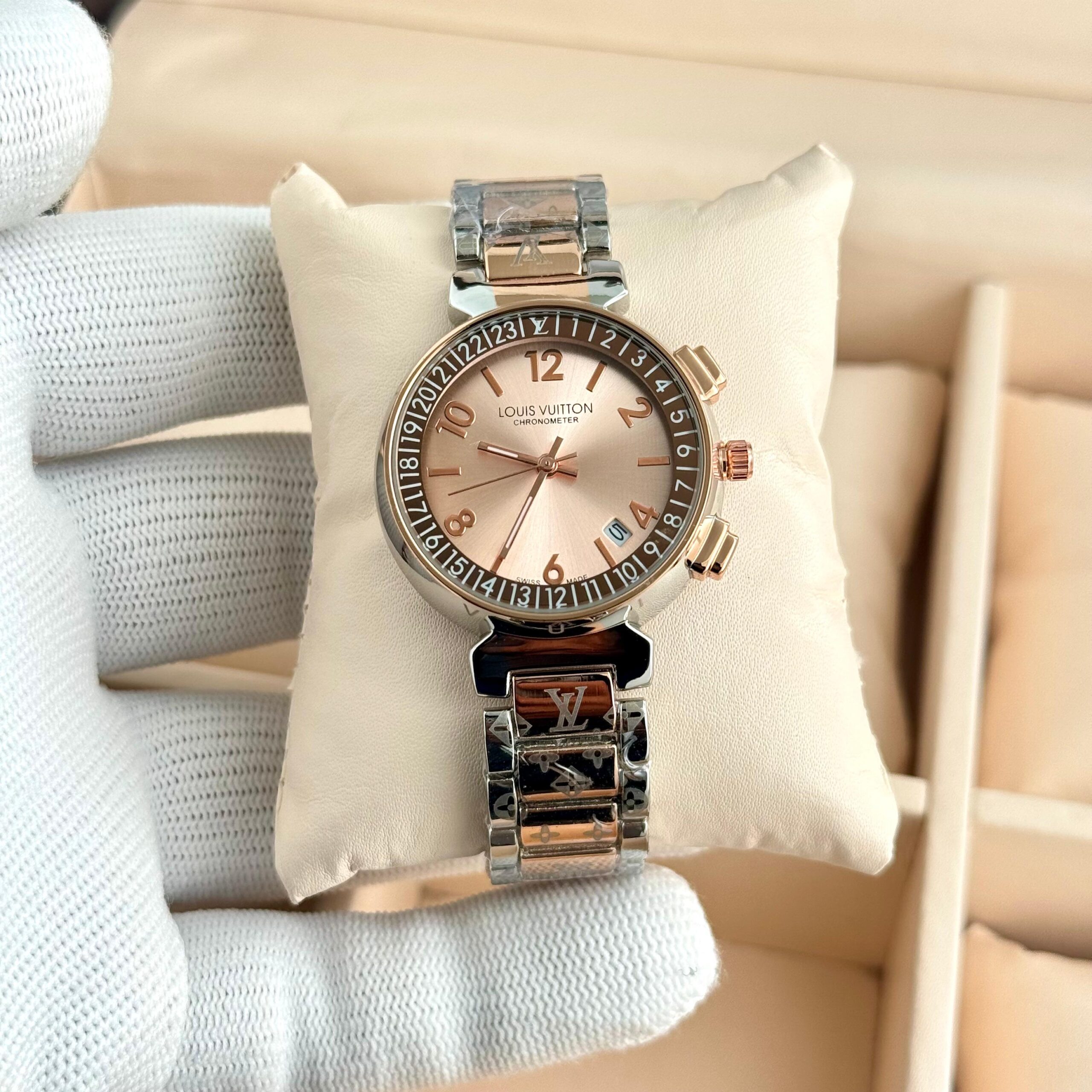 Louis Vuitton Tambour 7A Premium Women's Watch | Luxury Quartz Date Display 5 louis vuitton tambour 7a premium rose gold dial women watch