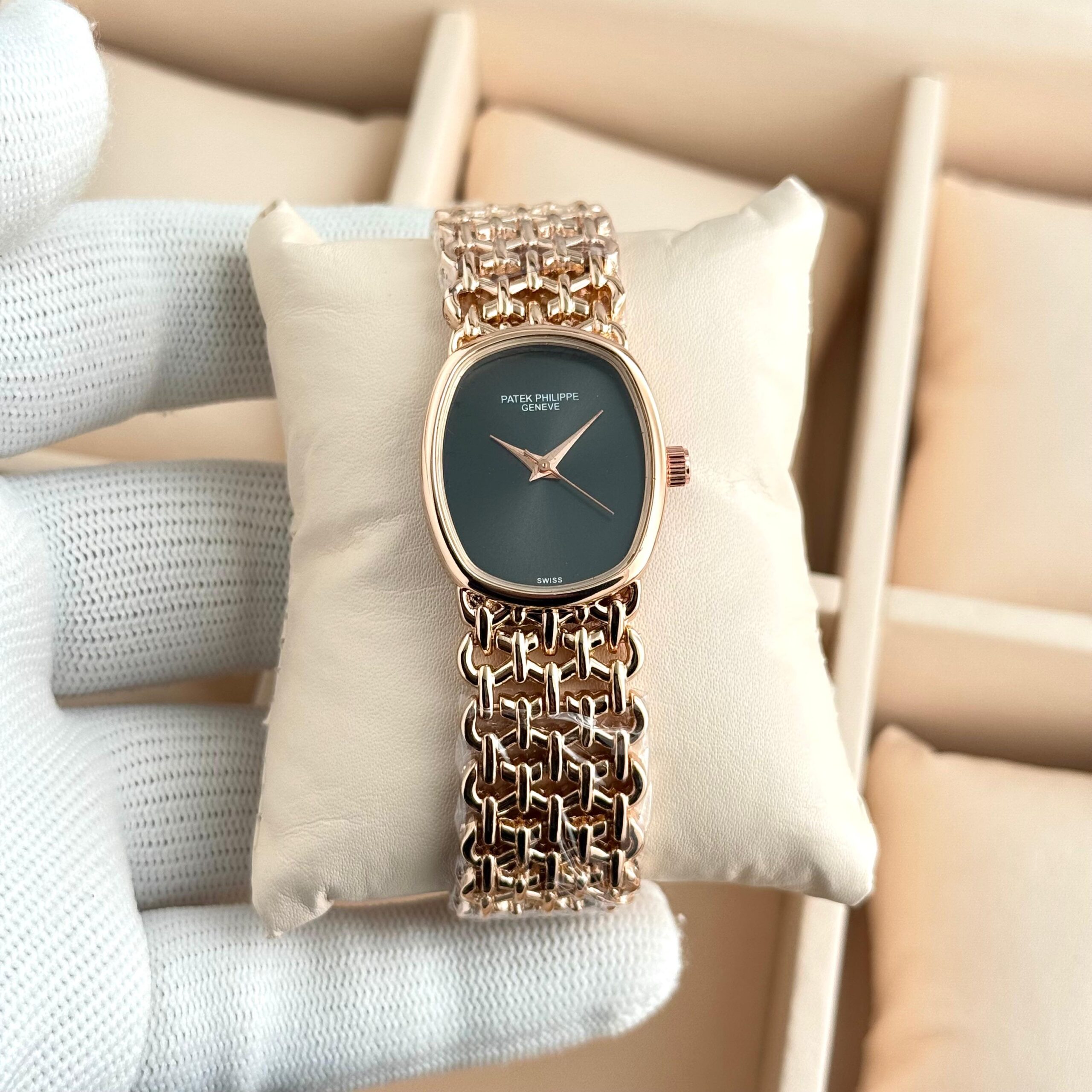 Patek Philippe Ellipse 7a Ladies Watch Premium Quality | Square Dial Stainless Steel 4 Patek Philippe ellipse watch rosegold black dial