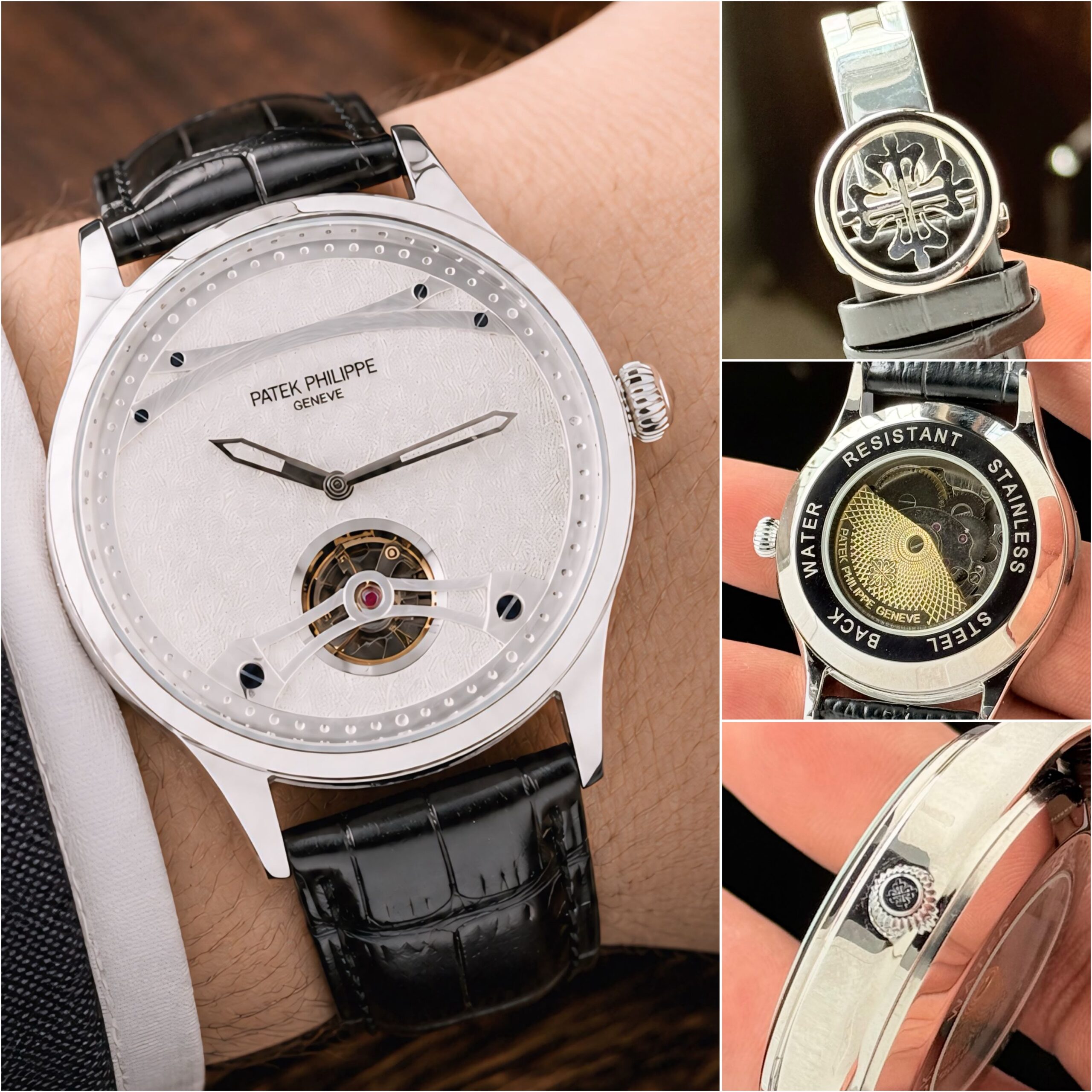 Patek Philippe Tourbillon 7AAA Premium Automatic Watch For Men | Open Heart Luxury Edition 5 patek philippe tourbillon 7aaa premium watch open back and dial details