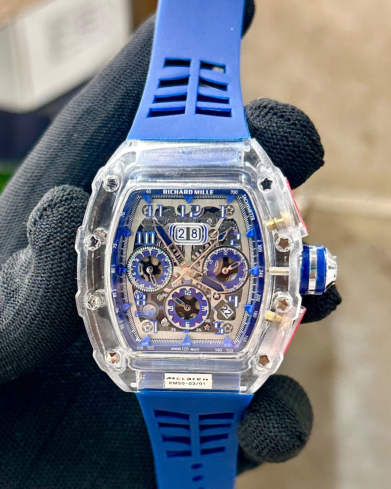 Richard Mille RM 50-03 McLaren F1 7A Premium Watch For Men | Transparent Skeleton Edition 7 richard mille rm 50-03 blue rubber strap watch