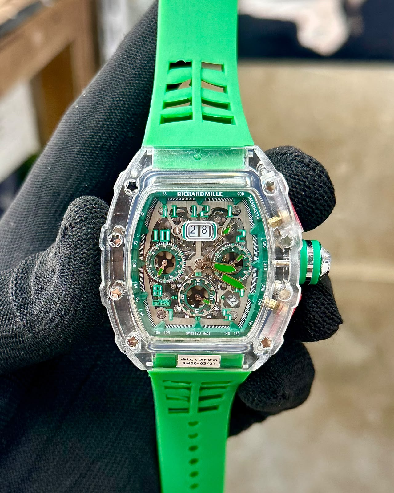 Richard Mille RM 50-03 McLaren F1 7A Premium Watch For Men | Transparent Skeleton Edition 6 richard mille rm 50-03 green transparent watch