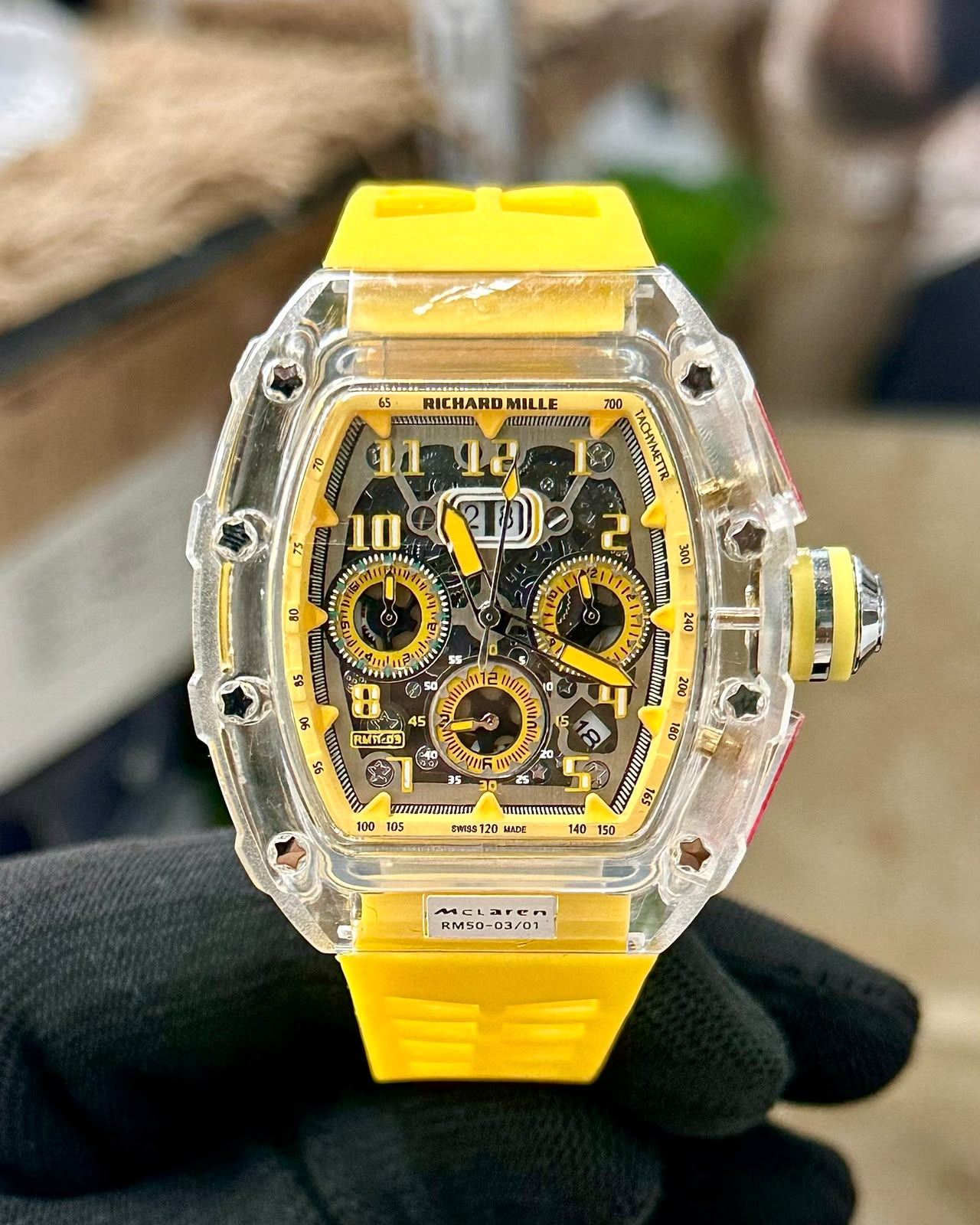 Richard Mille RM 50-03 McLaren F1 7A Premium Watch For Men | Transparent Skeleton Edition 2 richard mille rm 50-03 yellow sports watch
