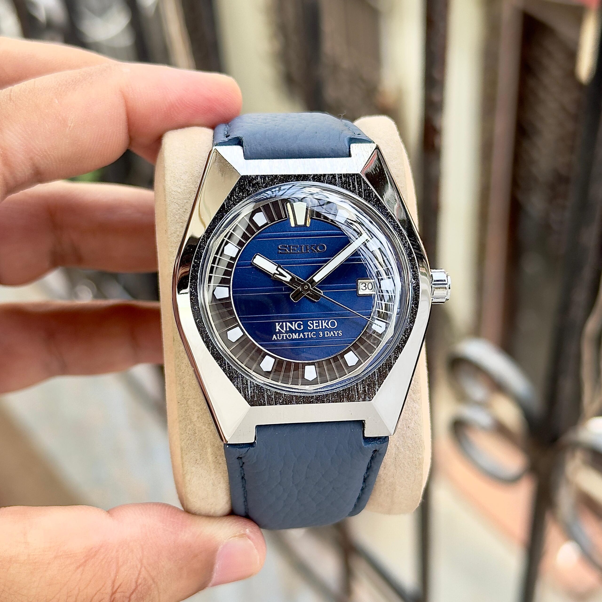 Seiko King VANAC SLA095 7AAA Premium Automatic Men's Watch | Blue Leather Strap 3 Seiko King Seiko Blue Dial Leather Strap Watch