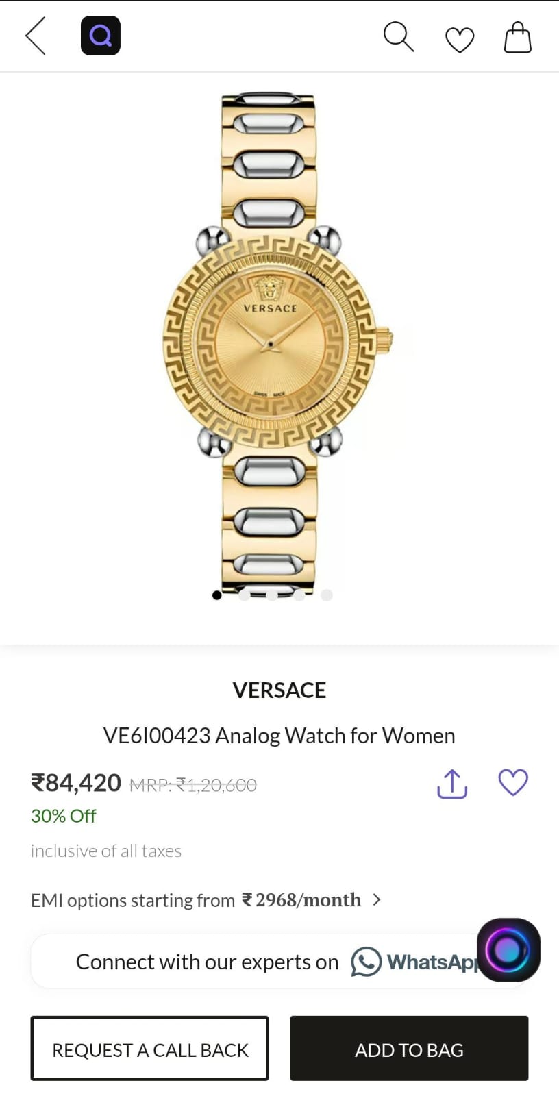 Versace VE6I00423 7AA Women Watch 7AA Premium Gold Stainless Steel Luxury Watch 4 versace ve6i00423 women watch luxury fashion accessory for women