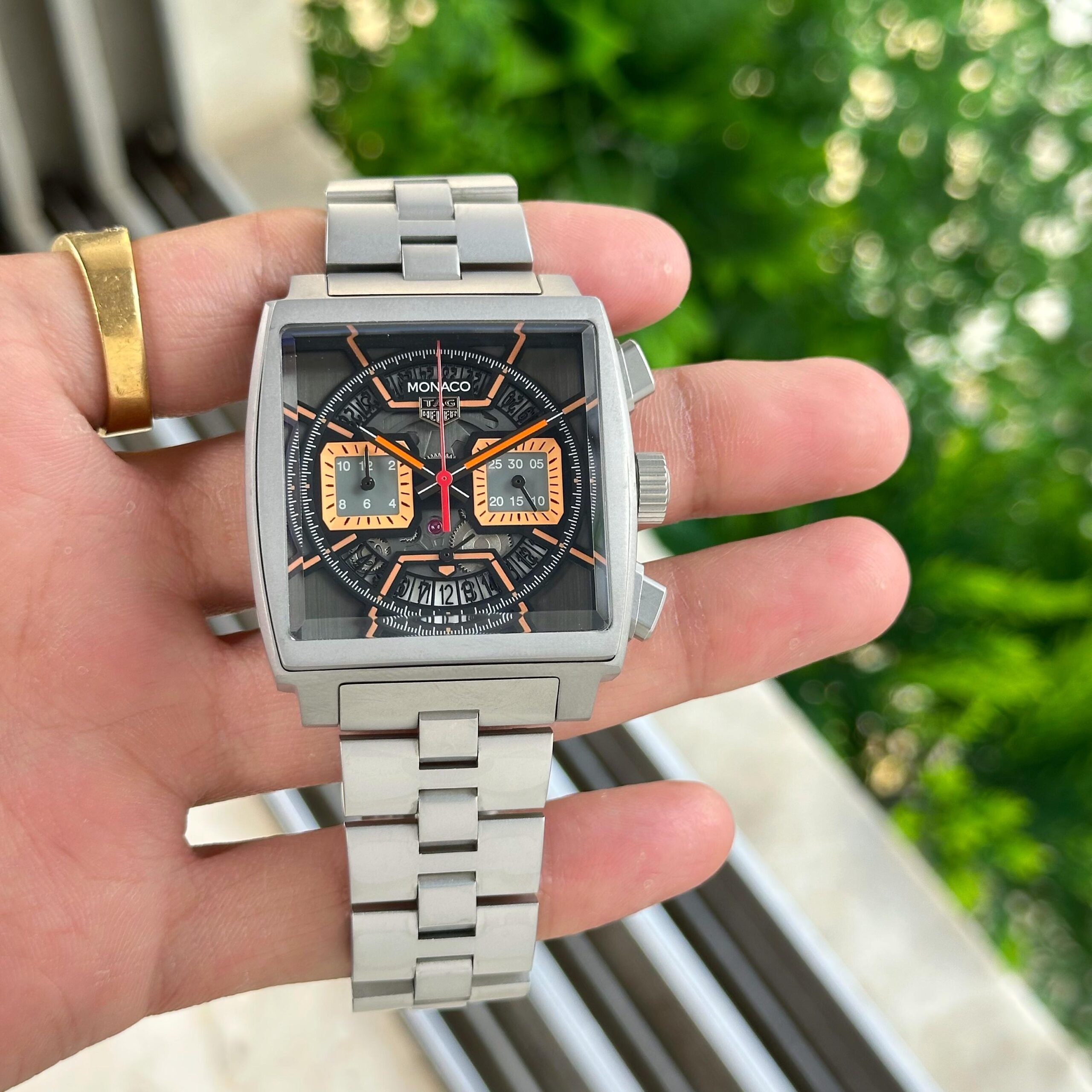 TAG Heuer Monaco 7AA Quartz Chronograph Men's Stainless Steel Watch 1 TAG Heuer Monaco 7aa Black Orange Dial Stainless Steel Watch