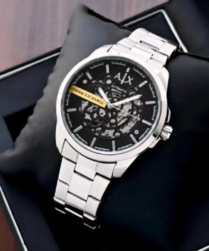 Armani Exchange Hampton 7AA automatic skeleton black dial watch