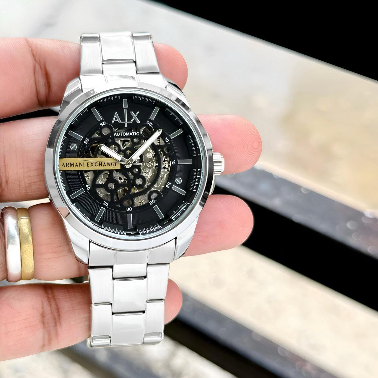 Armani Exchange Hampton 7AA Automatic Skeleton Men's Watch Stainless Steel 2 Armani Exchange automatic skeleton stainless steel men's watch
