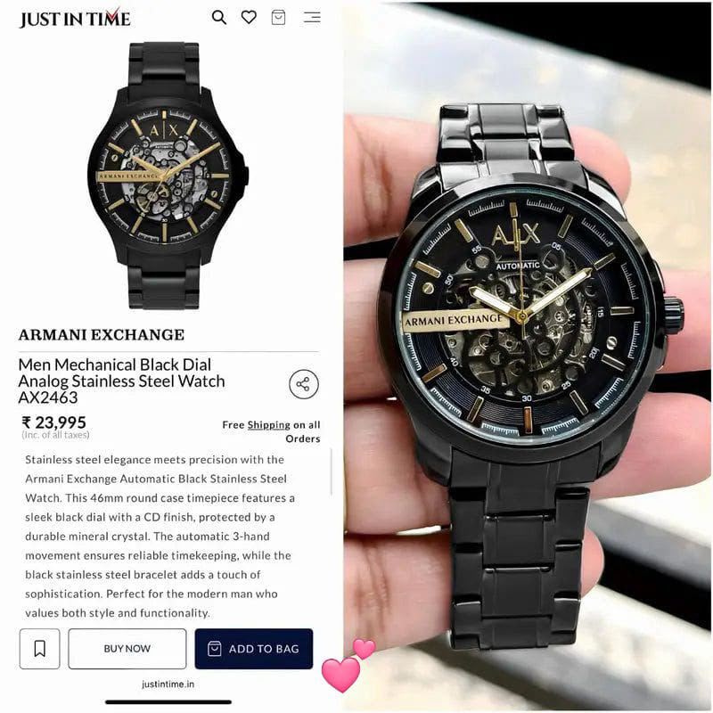 Armani Exchange Hampton 7AA Automatic Skeleton Men's Watch Stainless Steel 5 Armani Exchange AX2463 black automatic skeleton watch comparison