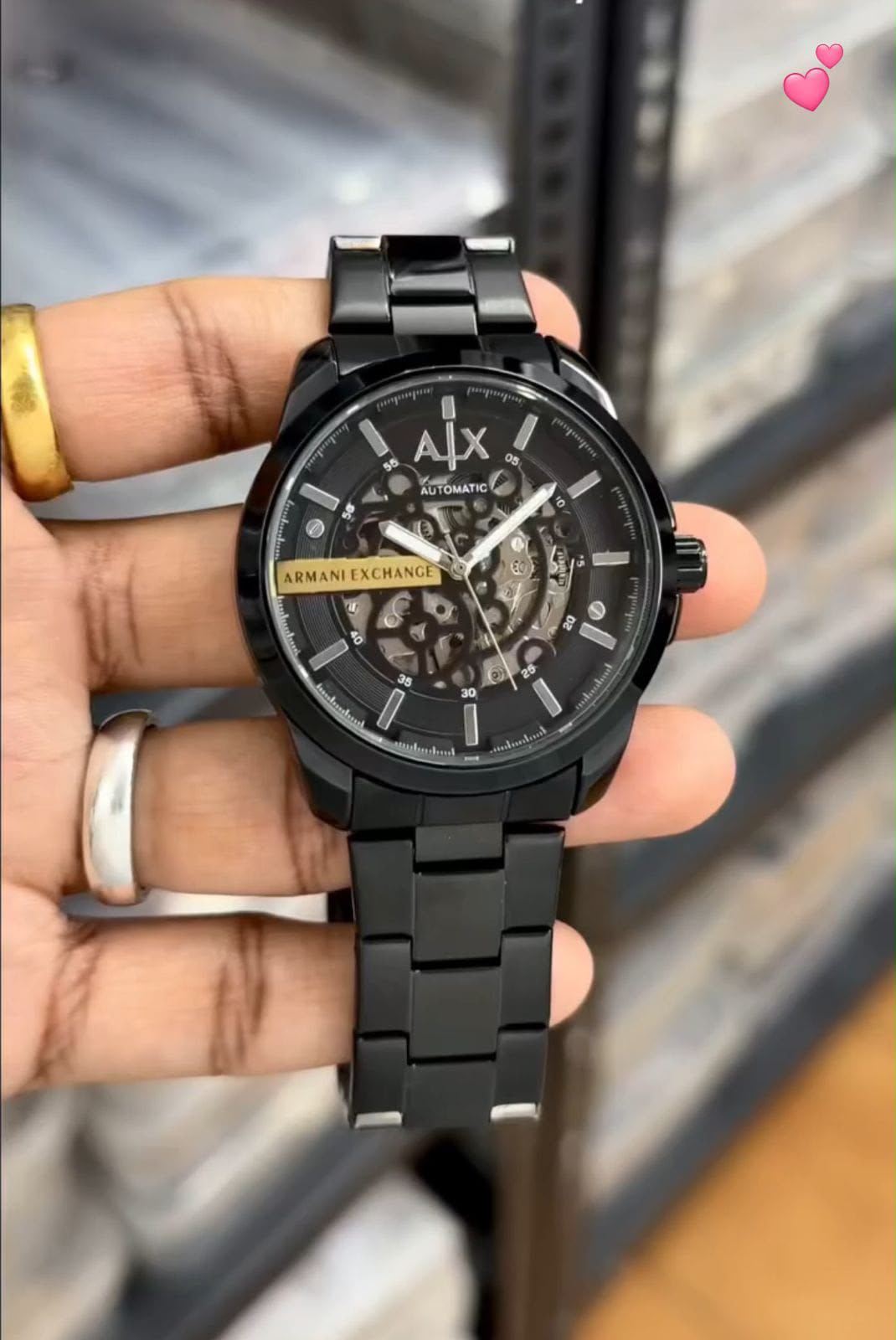 Armani Exchange Hampton 7AA Automatic Skeleton Men's Watch Stainless Steel 4 Armani Exchange black PVD automatic skeleton watch