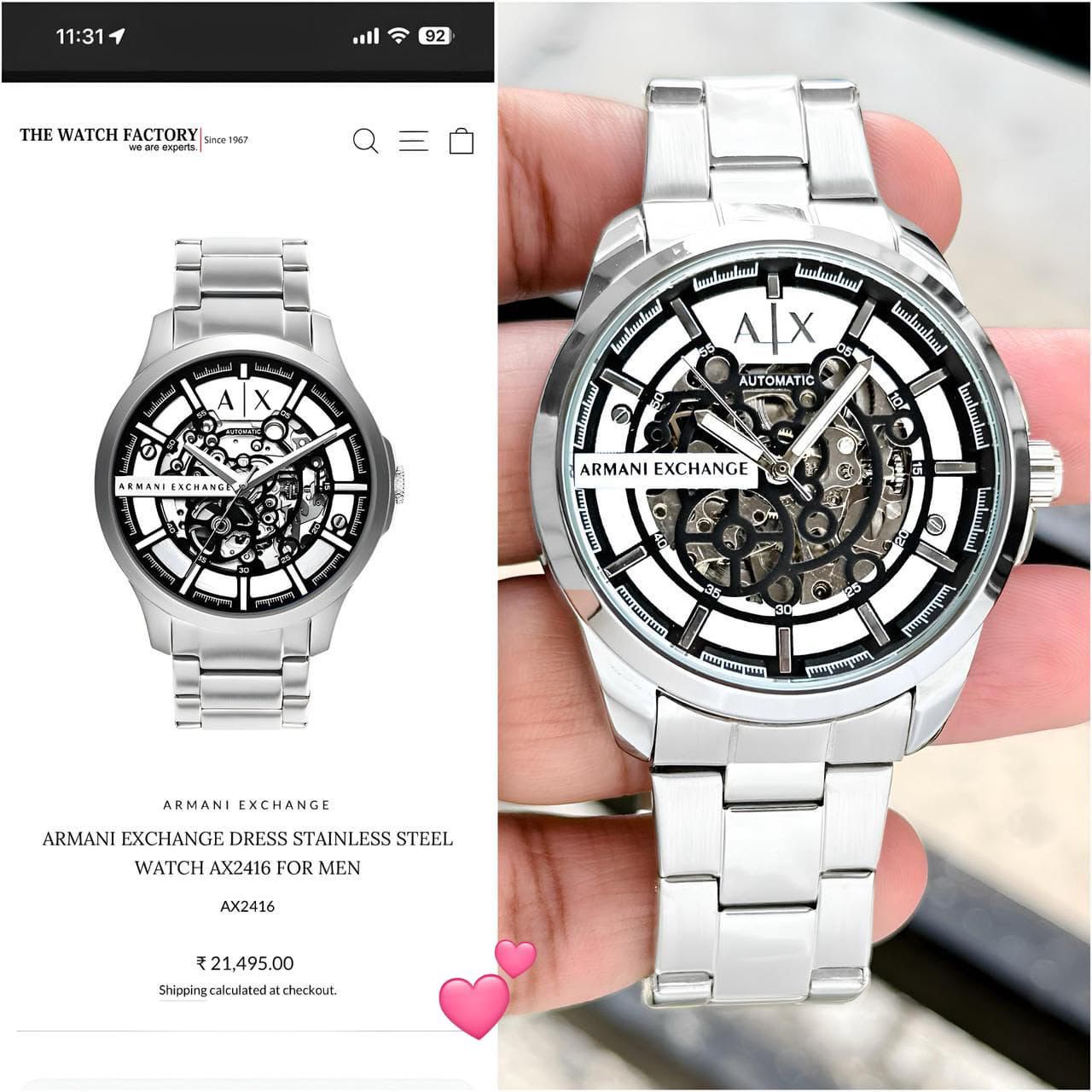 Armani Exchange Hampton 7AA Automatic Skeleton Men's Watch Stainless Steel 8 Armani Exchange AX2416 white skeleton watch comparison
