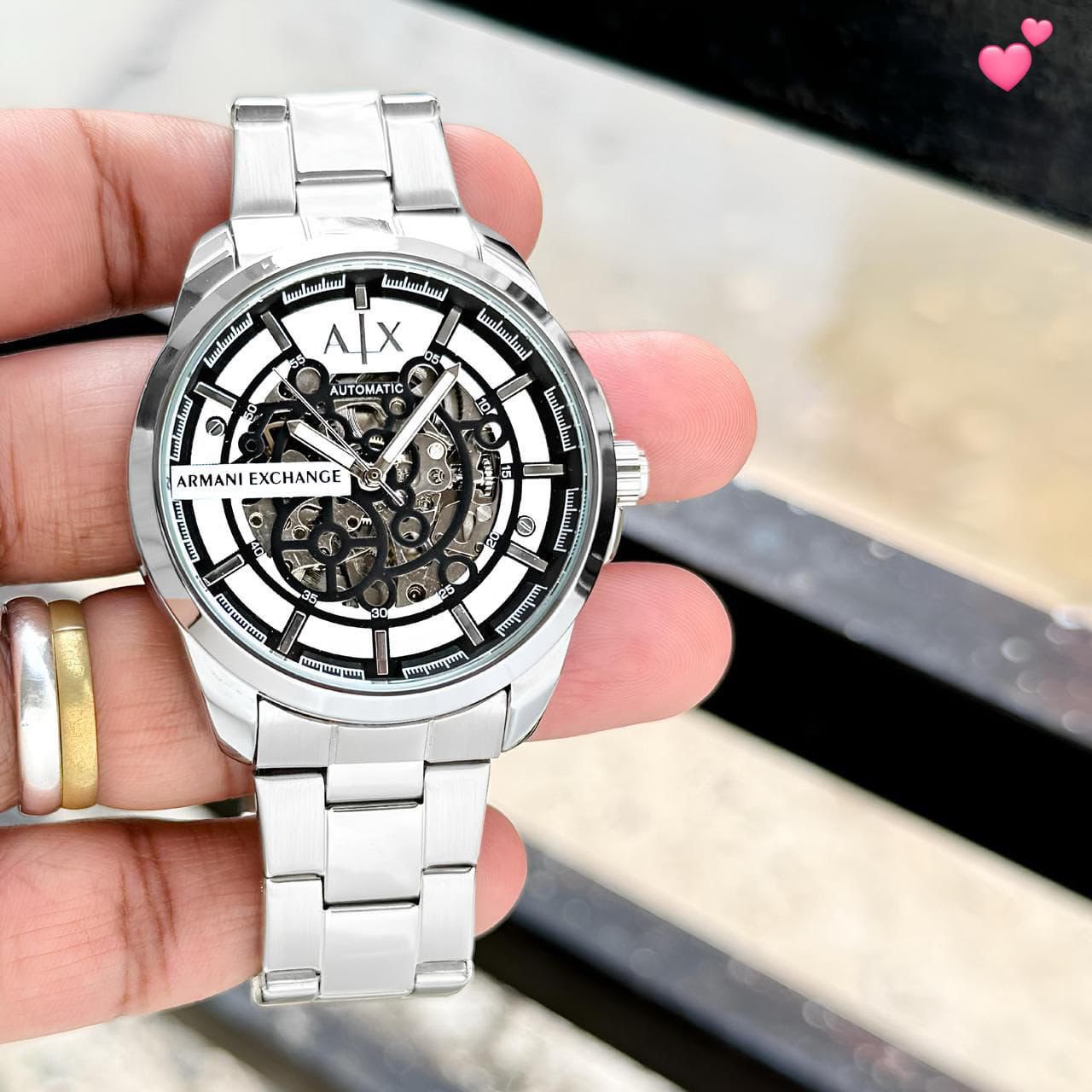 Armani Exchange Hampton 7AA Automatic Skeleton Men's Watch Stainless Steel 7 Armani Exchange white automatic skeleton men's watch