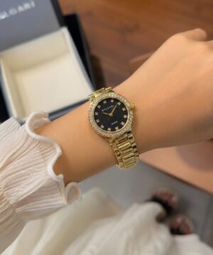 Bvlgari Lvcea 7a Women's Watch Black Diamond Dial Gold Bracelet