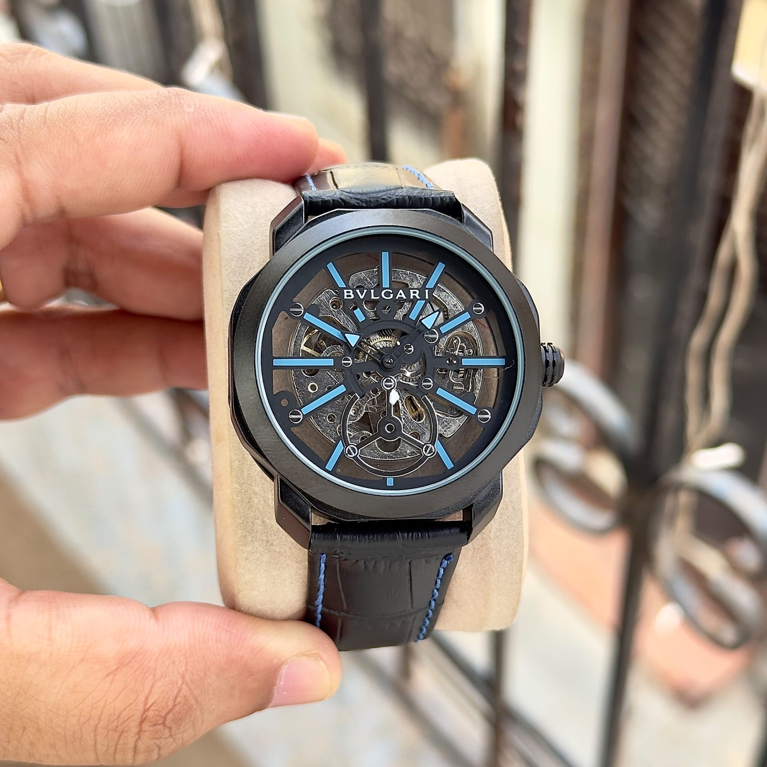 Bvlgari Octo Roma Skeleton 7AA Automatic Men's Watch 1 Bvlgari Octo Roma Skeleton Black Blue Automatic Watch