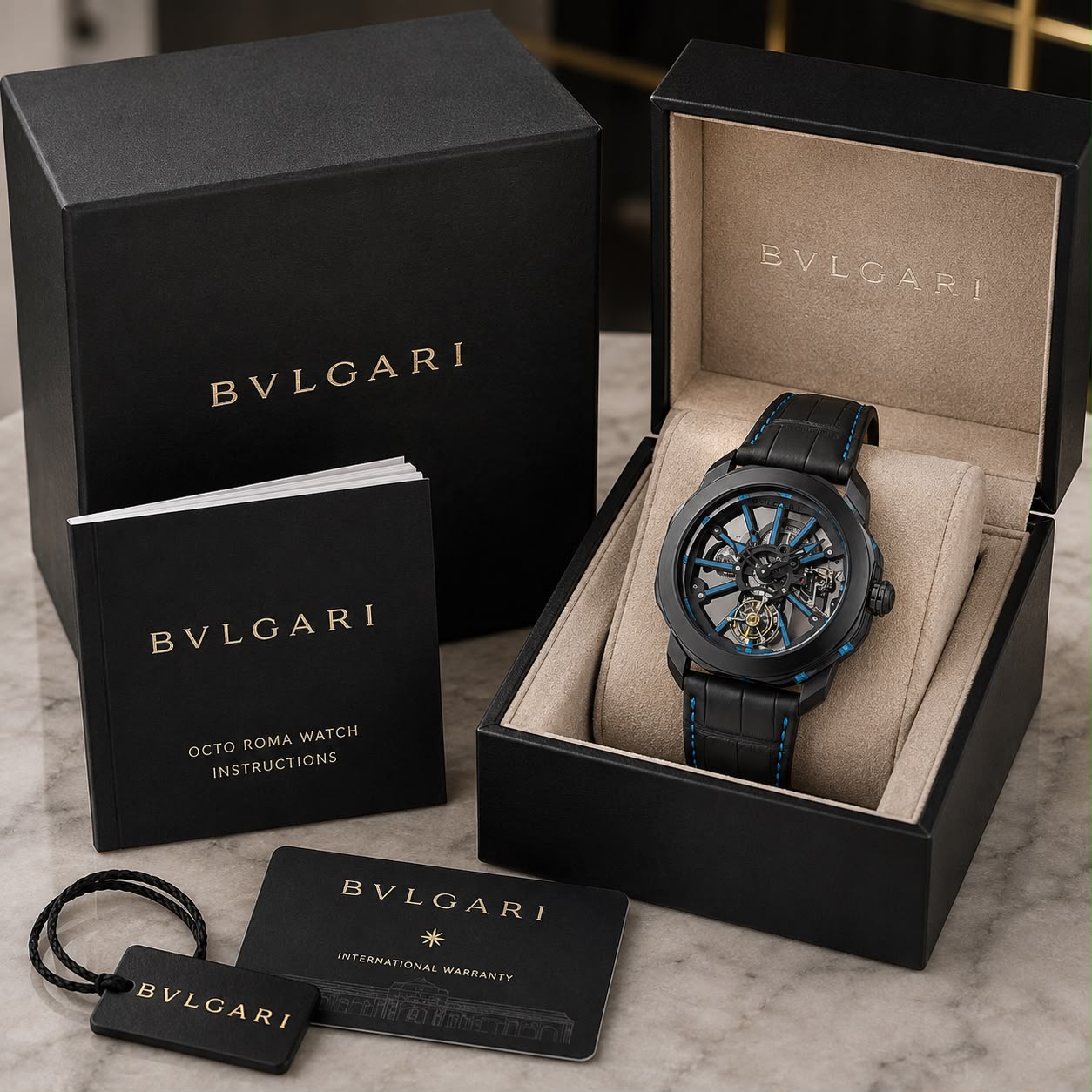 Bvlgari Octo Roma Skeleton 7AA Automatic Men's Watch 4 Bvlgari Octo Roma Skeleton Black Blue Automatic Watch box View